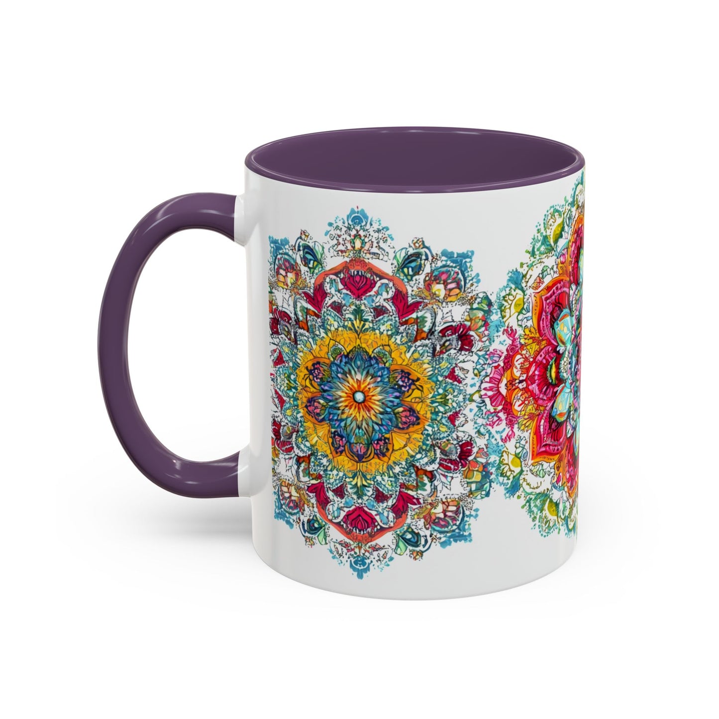 Boho Floral Accent Coffee Mug Colorful Mandala Design.