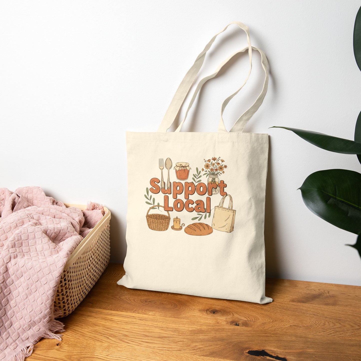 Support Local Cotton Canvas Tote Bag — 'Support Local' Market Shopper Tote