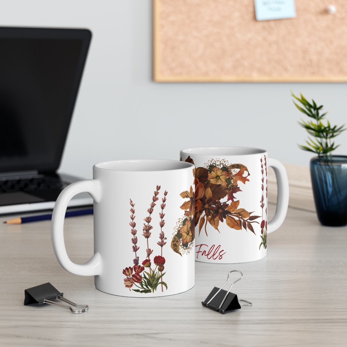 Seasonal Floral Ceramic Coffee Mugs, Fall Decor, Autumn Gifts, Tea Cups.