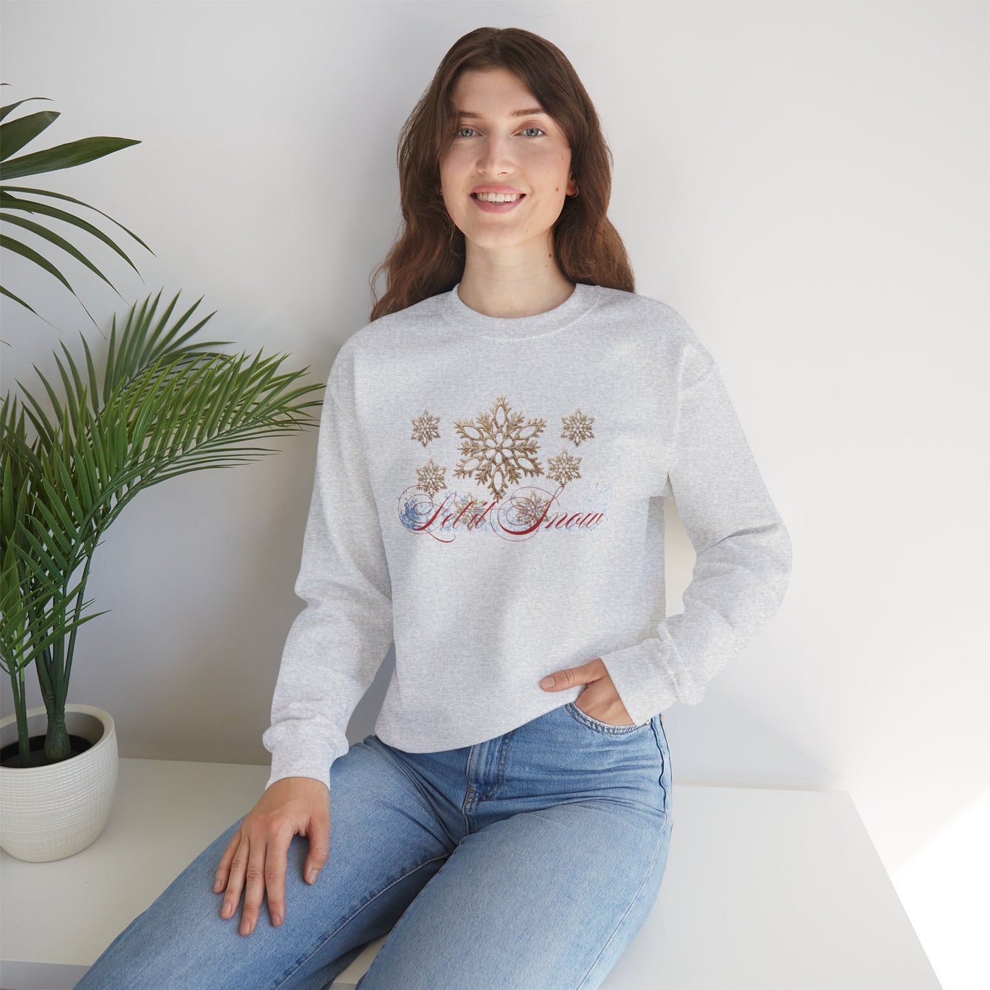 Snow Queen Crewneck Sweatshirt – 'Let It Snow' Gold Snowflake Holiday Sweatshirt