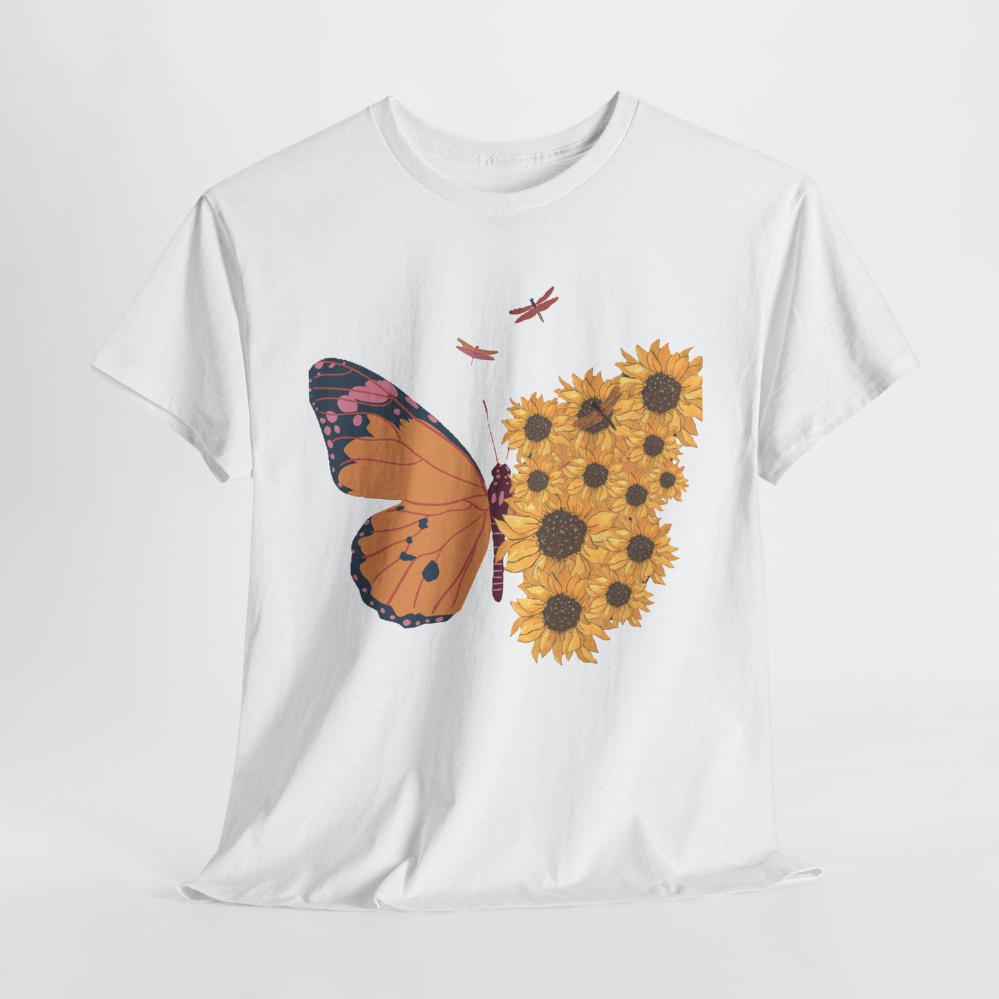 Butterfly and Sunflowers Unisex Heavy Cotton Tee.