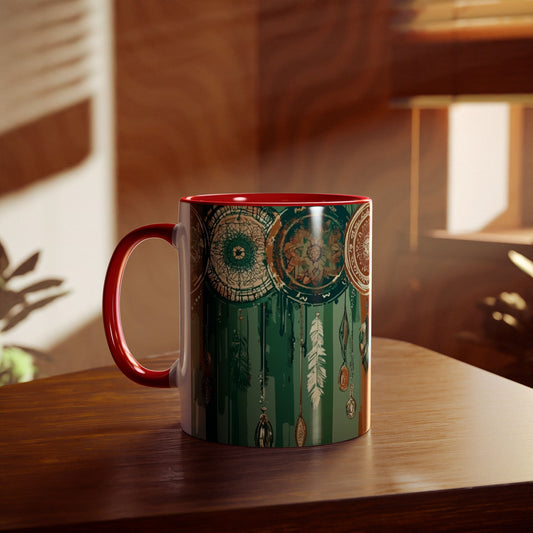 Dreamcatcher Two-Tone Coffee Mug, Boho Mug