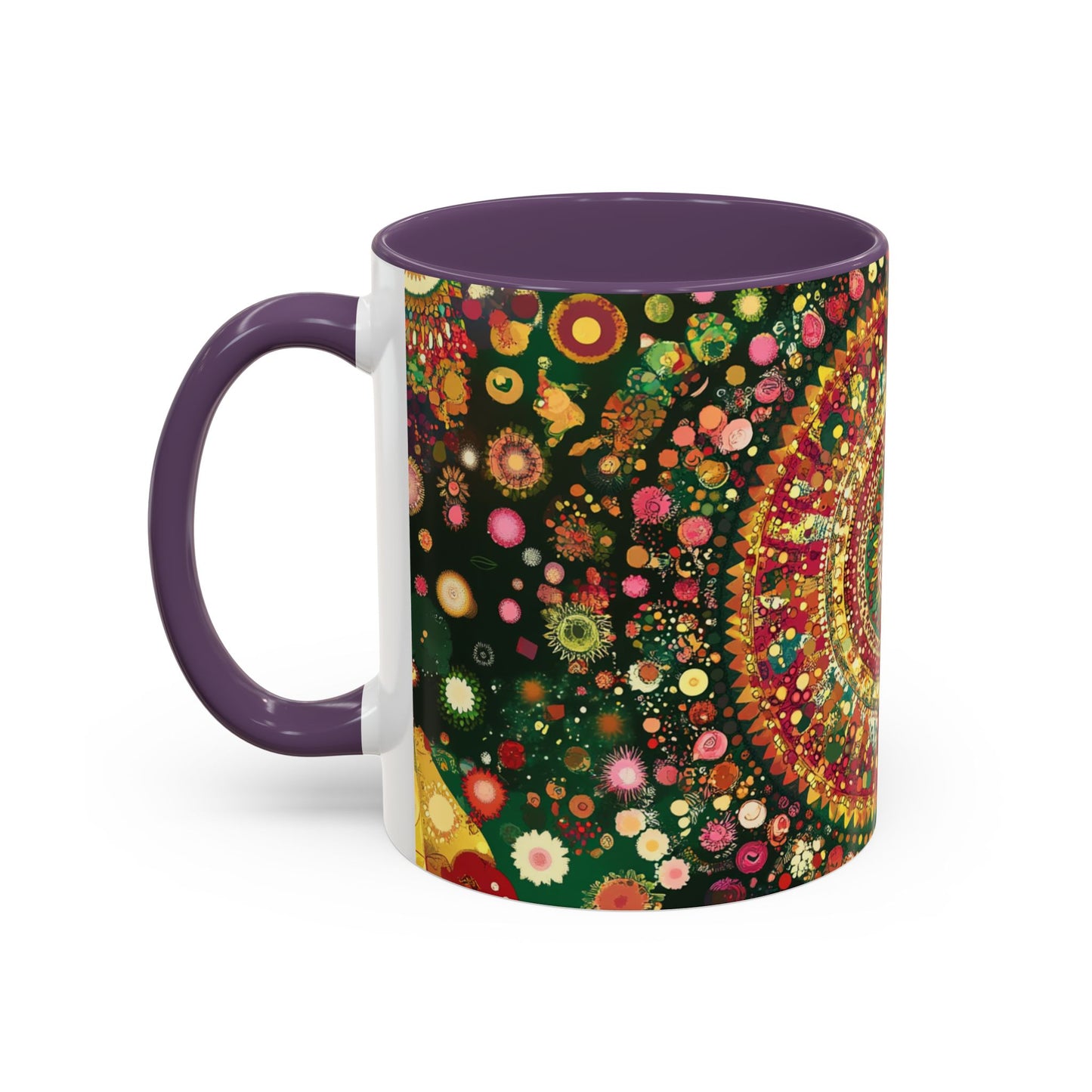 Vibrant Mandala Accent Coffee Mug, Colorful Drinkware.