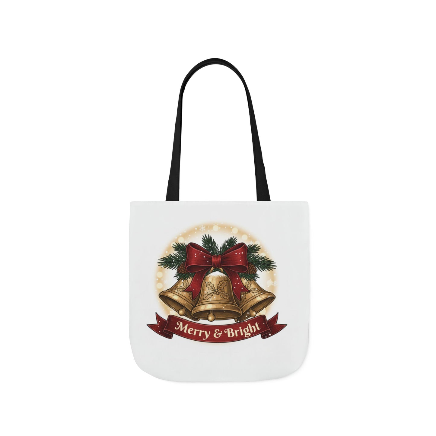 Christmas Bells Canvas Tote "Merry & Bright" Holiday Shopping Bag
