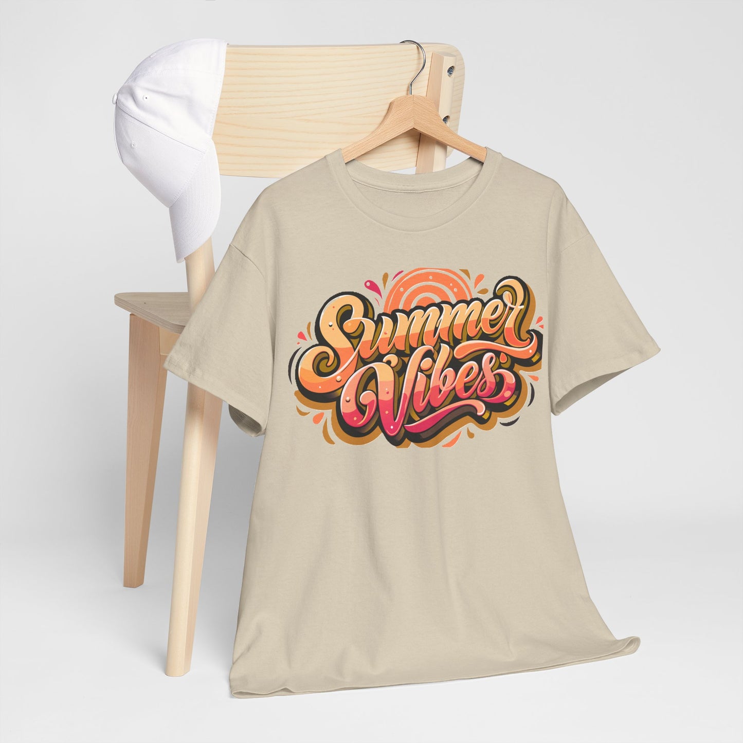 Summer Vibes Unisex Heavy Cotton Tee - Relaxed Fit, Casual Wear, Beach Outings, Gift for Friends, Summer Parties, Fun Graphic Tee