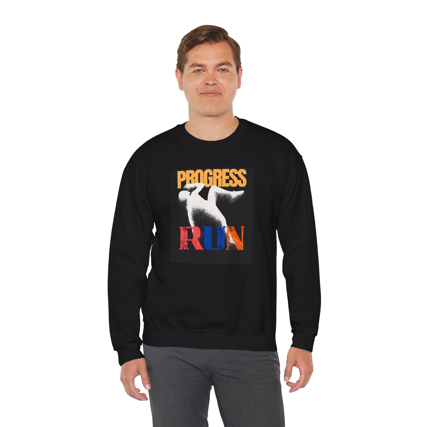Stylish Progress RUN Crewneck Sweatshirt - Perfect Gift for Athletes, Casual Wear, Unisex Fashion, Running Enthusiasts, Sports Apparel