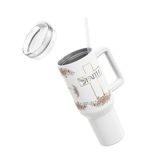 Faith Cross Floral Tumbler Large Insulated Christian Travel Mug