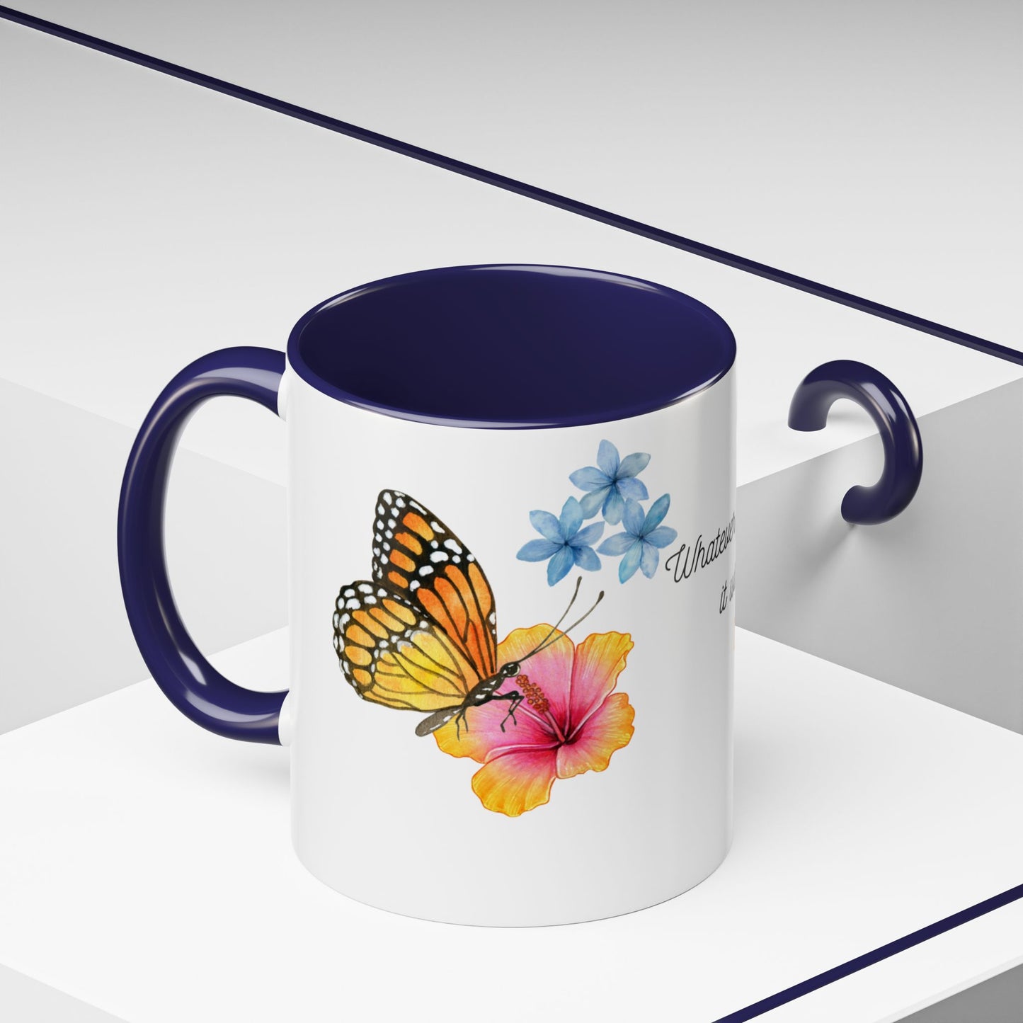 Inspirational Accent Mug - Butterfly Design, with Motivational words.