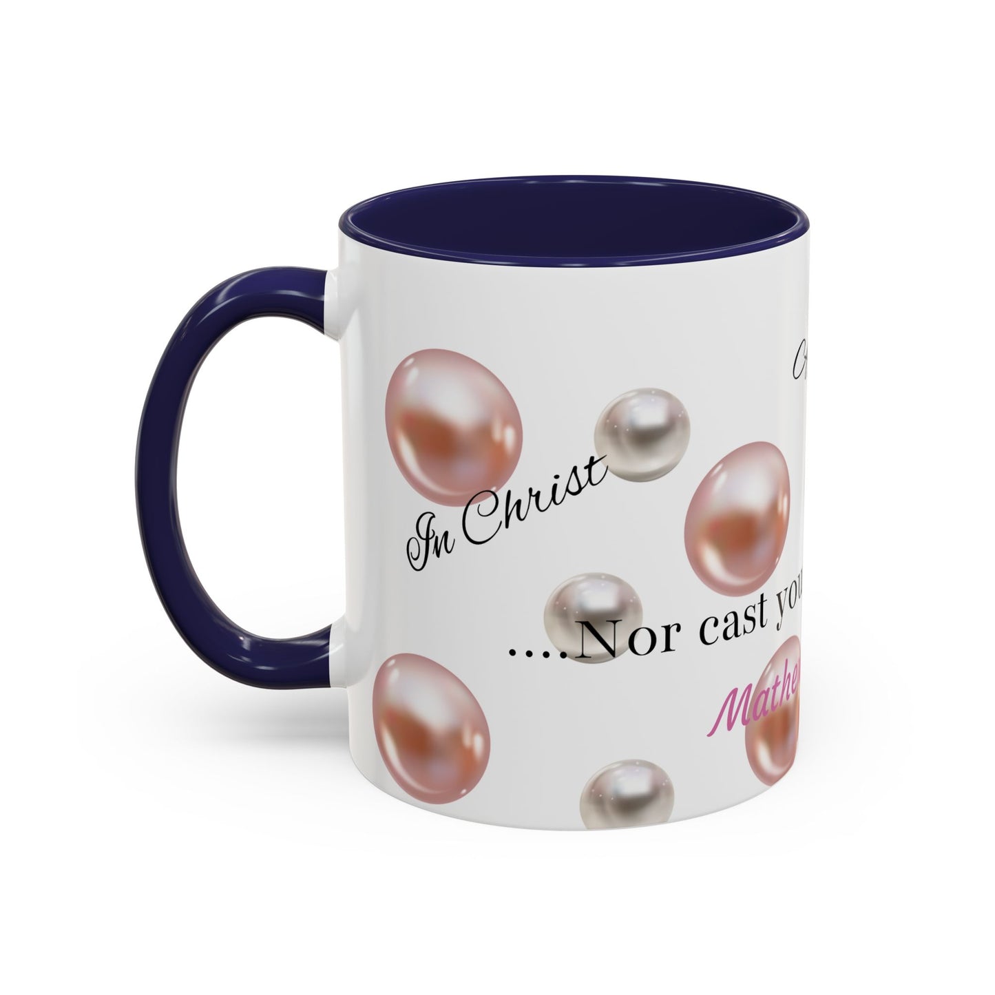 Elegant Inspirational Coffee Mug with Pearls, Unique Gift for Friends, Spiritual Reminder.
