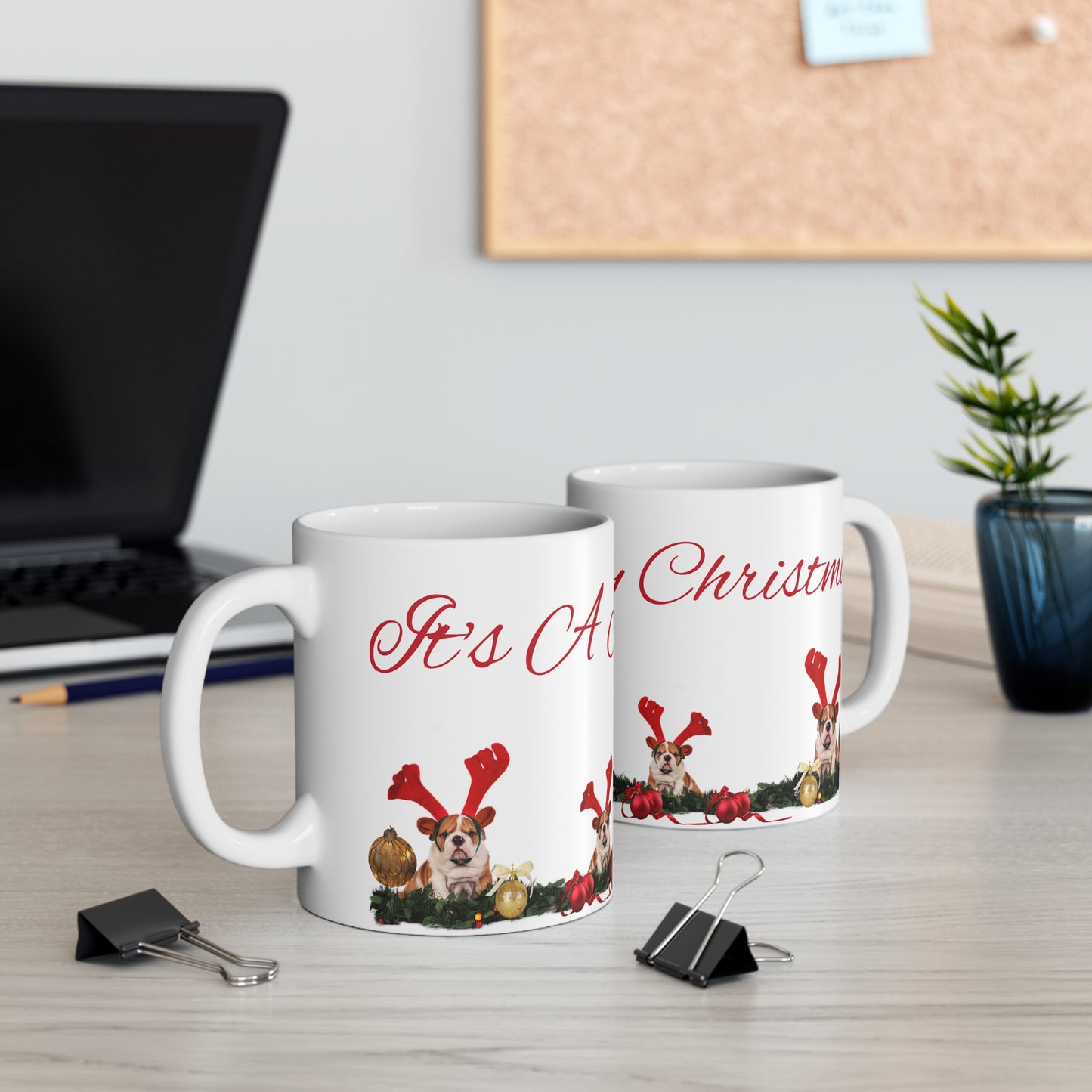 Merry Christmas Corgi Mug — Festive Reindeer Antler Dog Mug