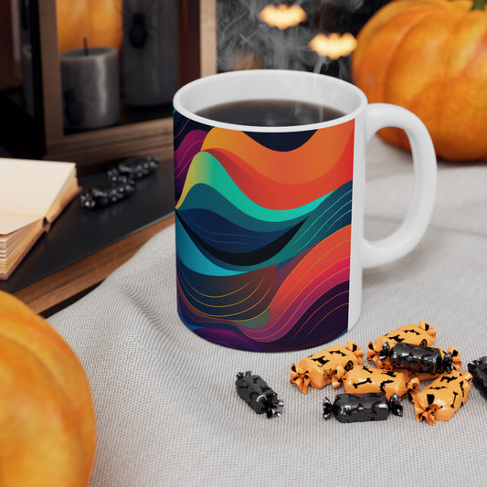 Colorful Wave Ceramic Coffee Cup | 11oz & 15oz | Artistic Mug for Tea Lovers, Gift for Birthdays, Home Decor, Unique Coffee Lover Item