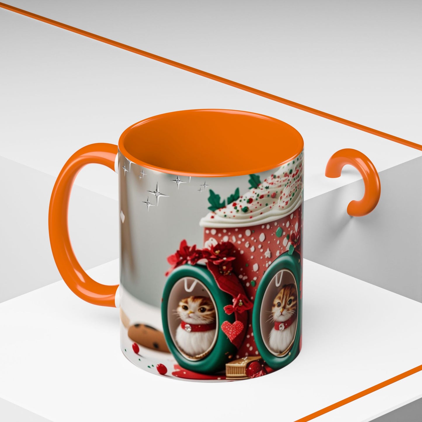 Festive Cat Coffee Mug, Holiday Gift, Christmas Coffee Cup.