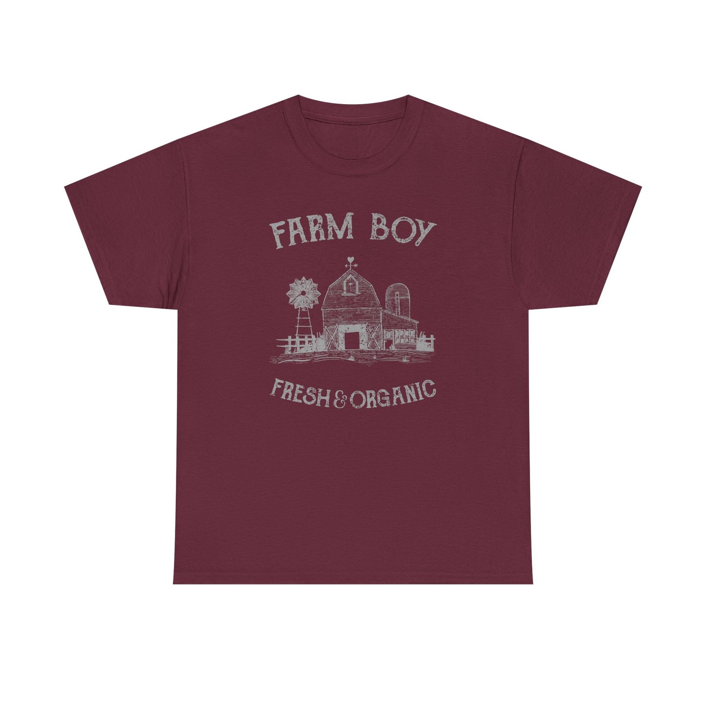 Farm Boy Organic Heavy Cotton Tee - Bright Yellow and burgundy  Unisex Shirt