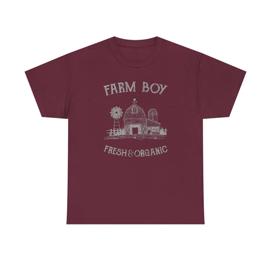 Farm Boy Organic Heavy Cotton Tee - Bright Yellow and burgundy  Unisex Shirt
