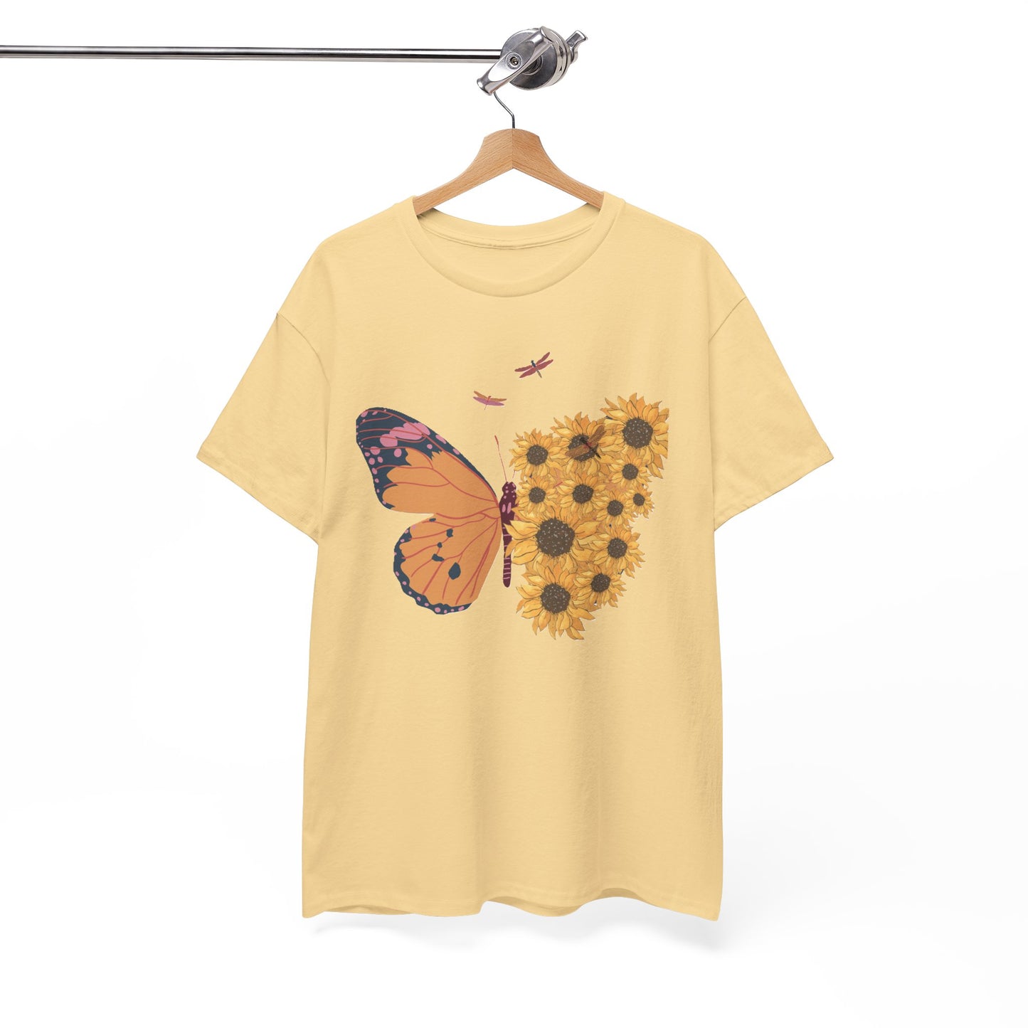 Butterfly and Sunflowers Unisex Heavy Cotton Tee.