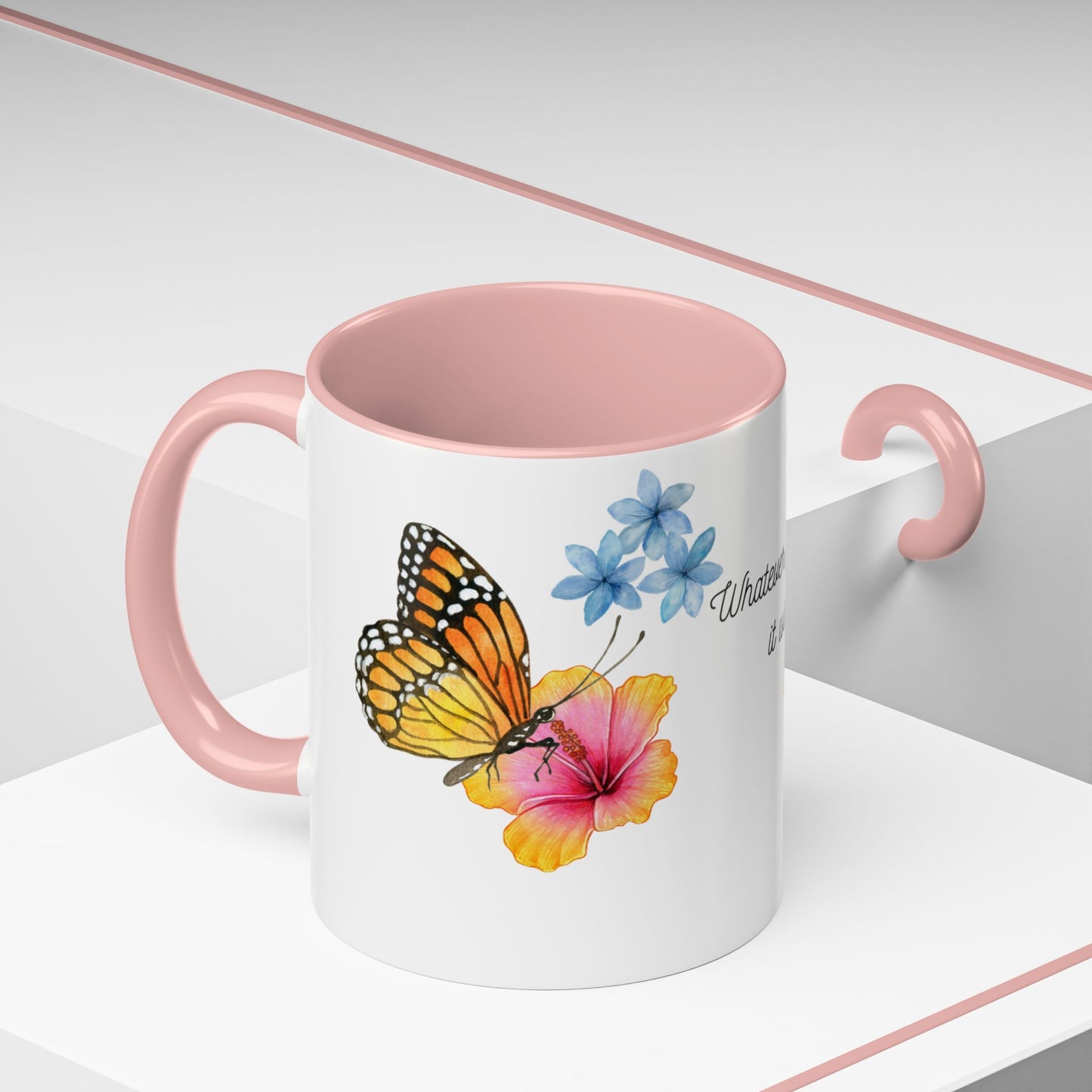 Inspirational Accent Mug - Butterfly Design, with Motivational words.
