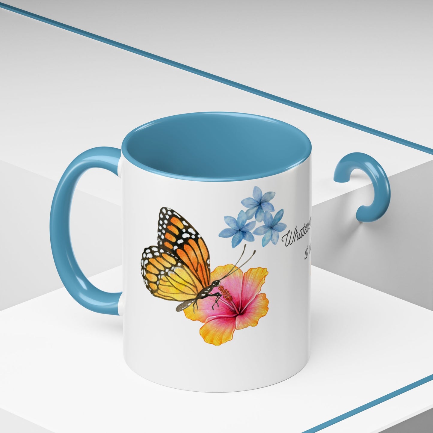 Inspirational Accent Mug - Butterfly Design, with Motivational words.