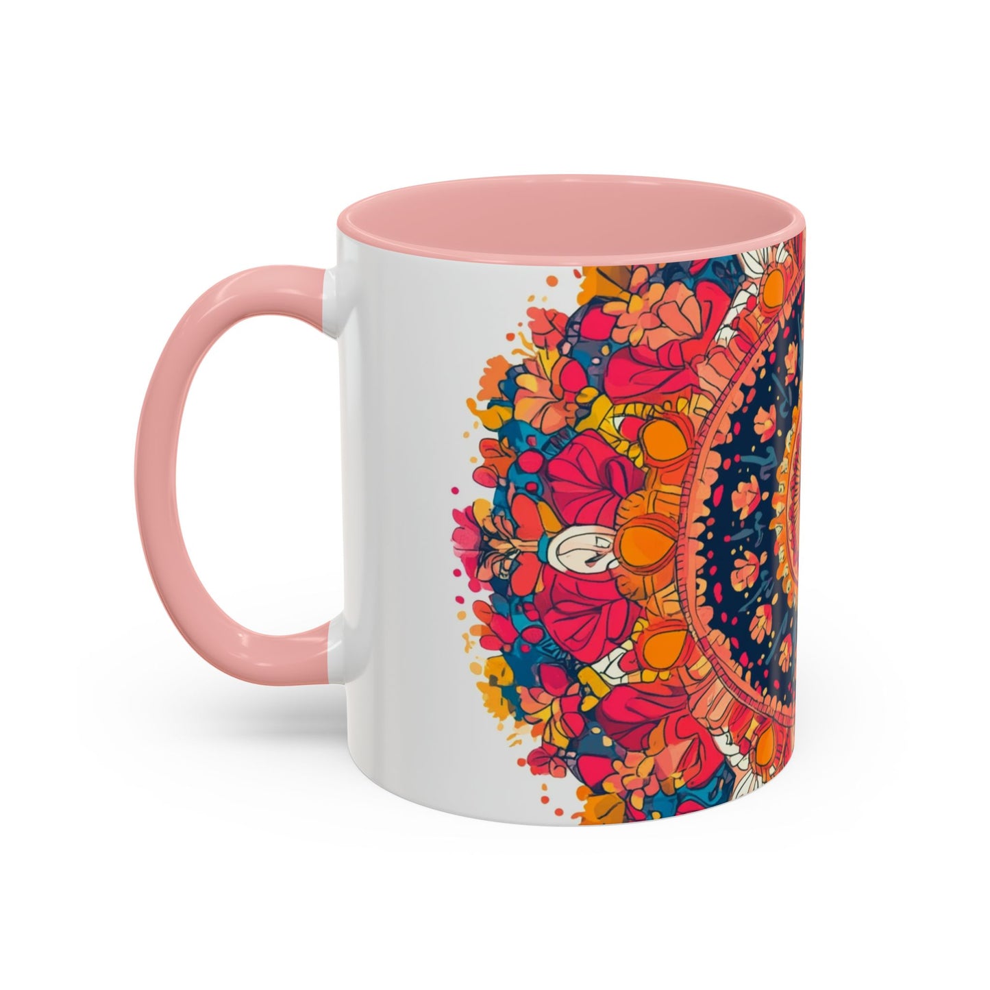 Vibrant Mandala Coffee Mug, Colorful Floral Drinkware.