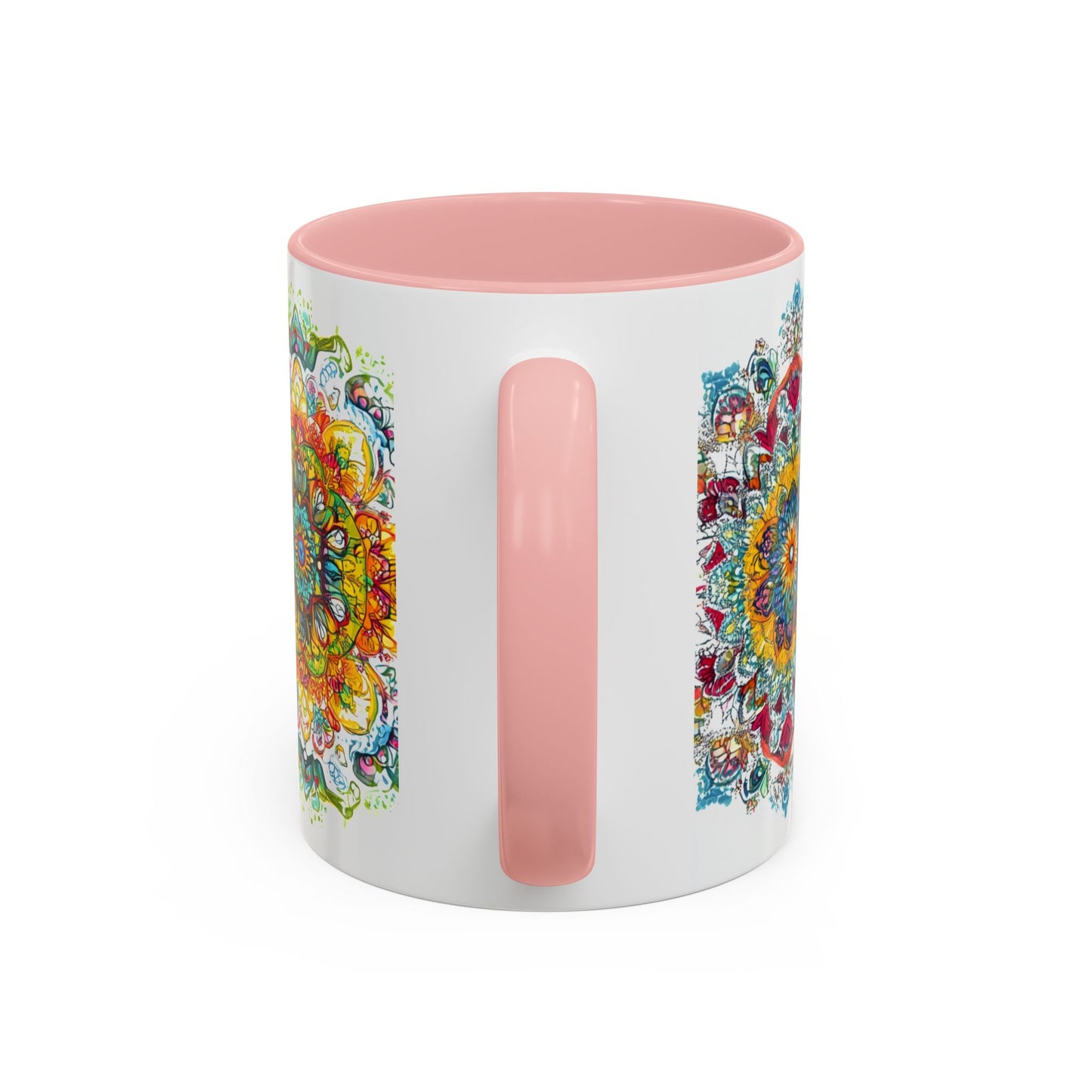 Boho Floral Accent Coffee Mug Colorful Mandala Design.