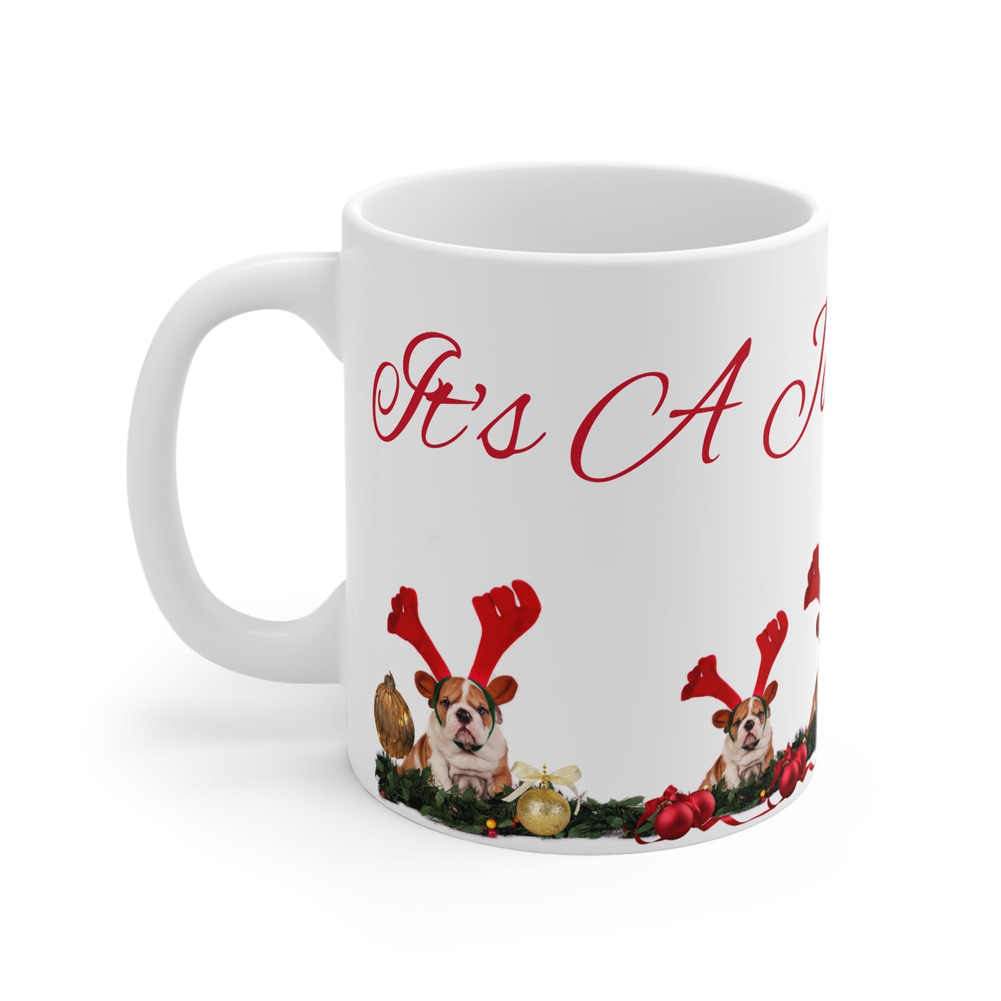 Merry Christmas Corgi Mug — Festive Reindeer Antler Dog Mug