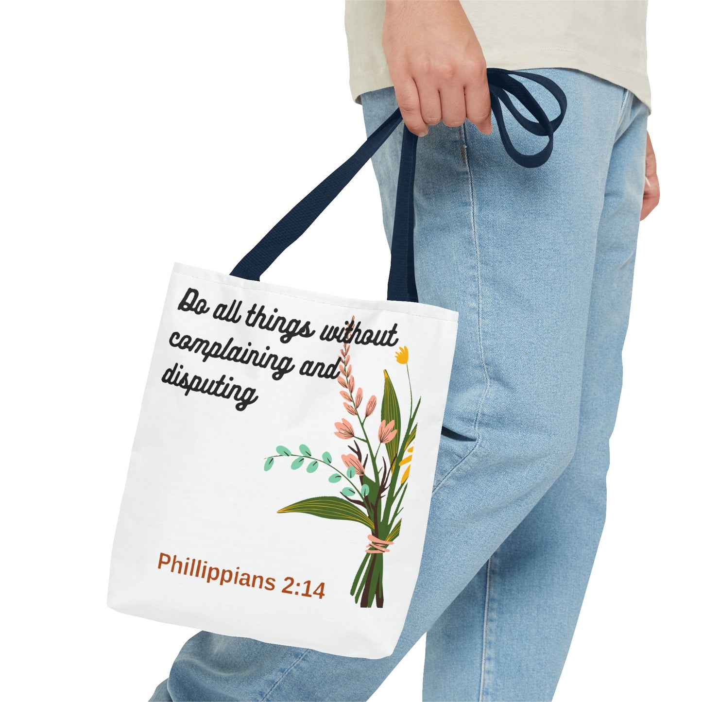 Inspirational Floral Tote Bag, Bible Verse Tote, Philippians 2:14 Bag.