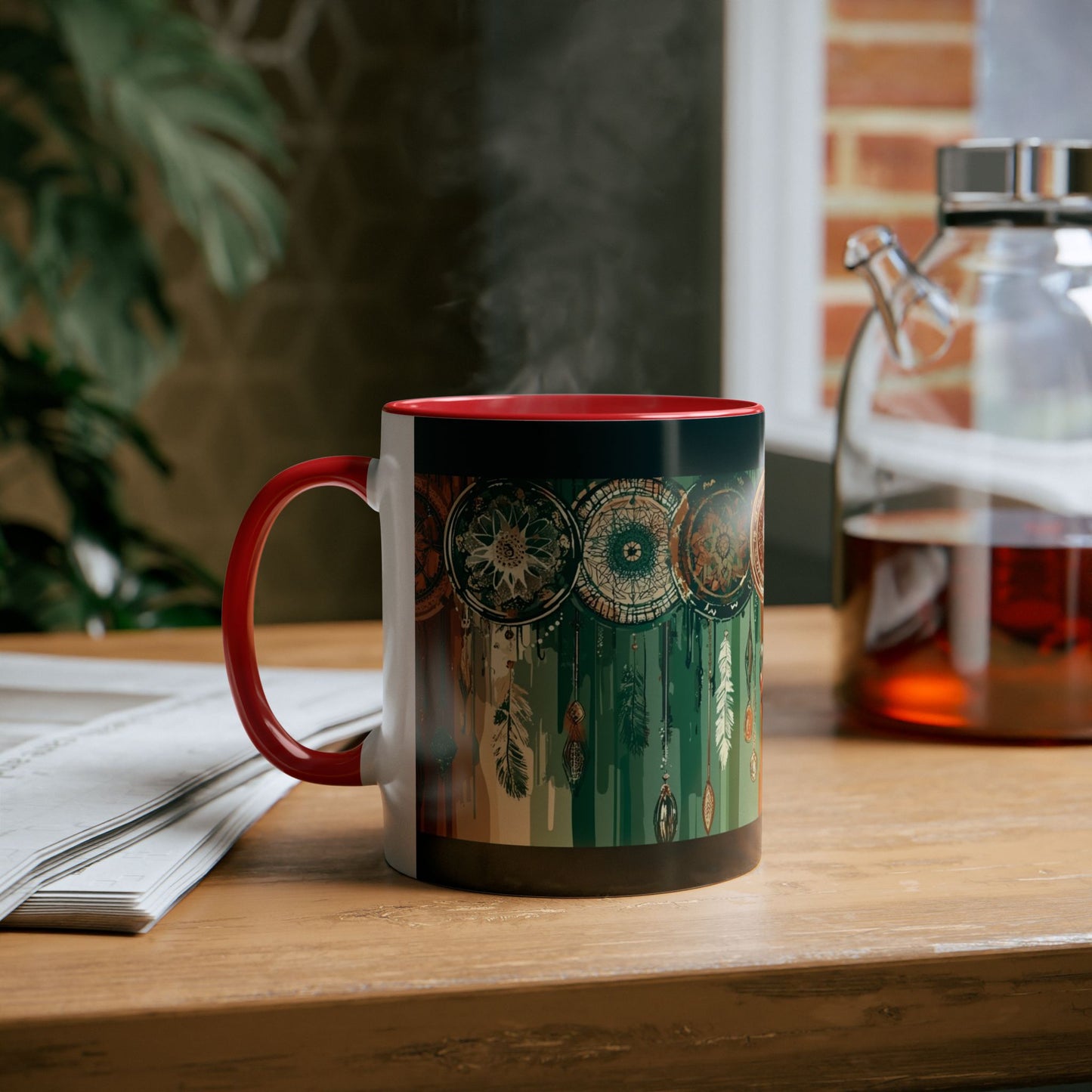 Dreamcatcher Two-Tone Coffee Mug, Boho Mug, Gift for Her, Home Decor, Coffee Lover's Mug, Unique Kitchenware