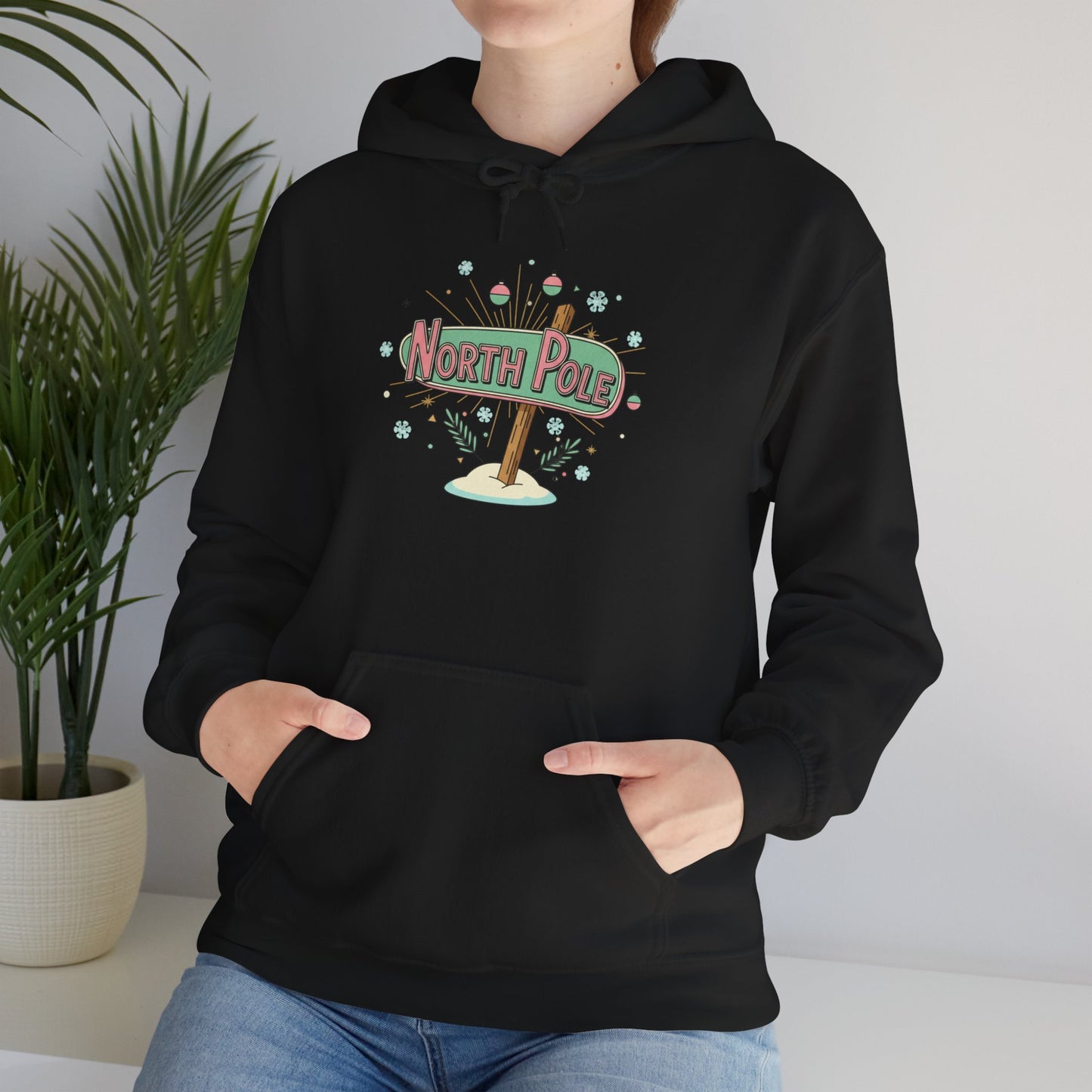 Retro North Pole Sign Hoodie, mid century Christmas