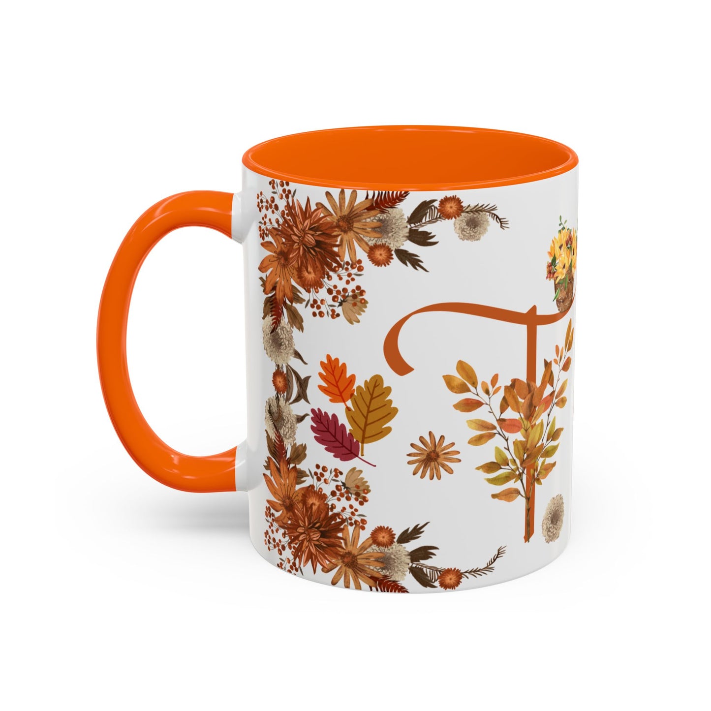 Fall Floral Accent Coffee Mug, Autumn Drinkware, Seasonal Gift, Hello Autumn.