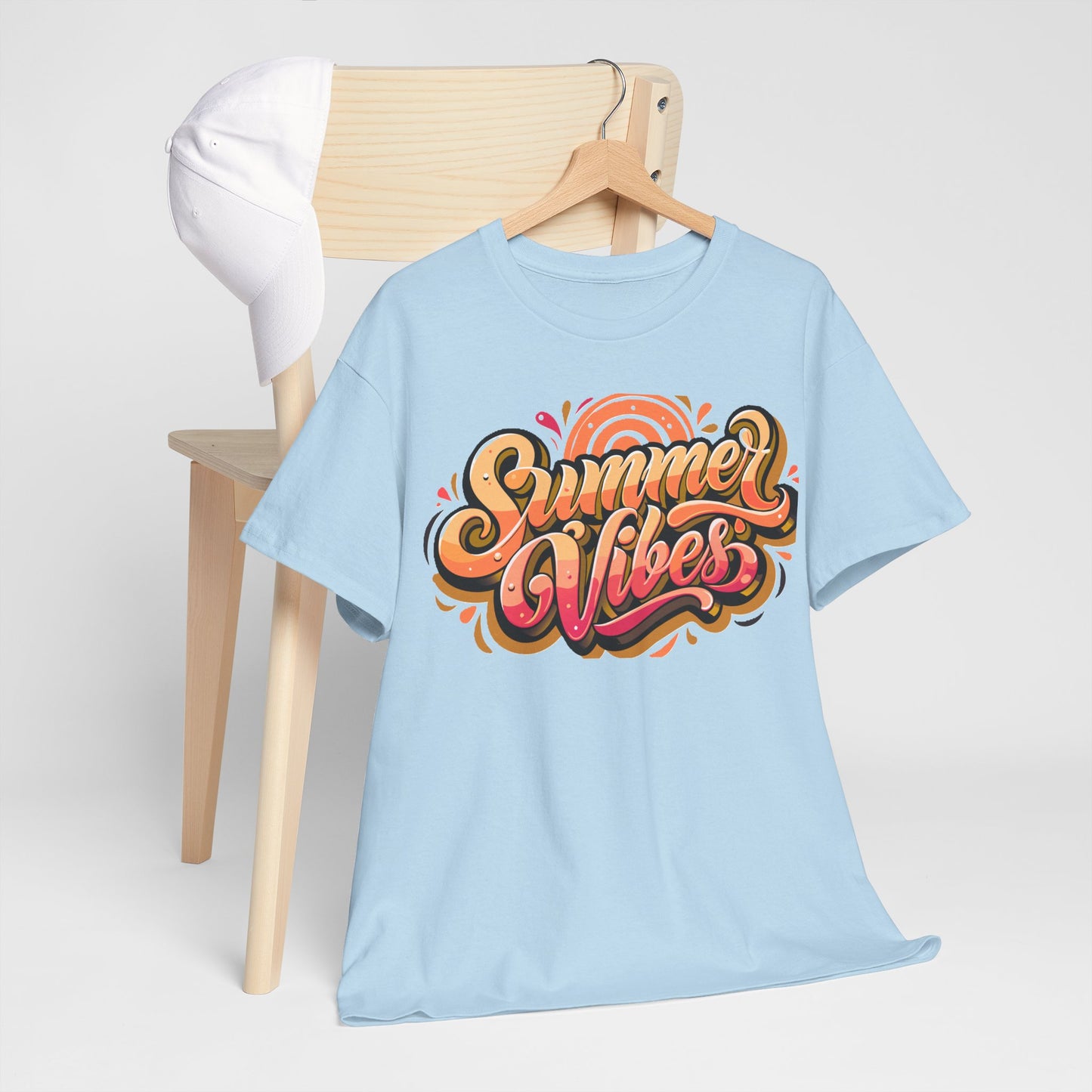Summer Vibes Unisex Heavy Cotton Tee - Relaxed Fit, Casual Wear, Beach Outings, Gift for Friends, Summer Parties, Fun Graphic Tee