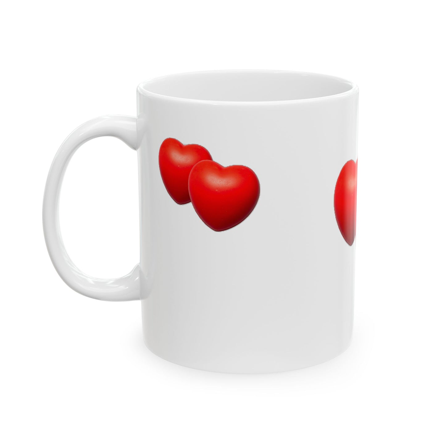 Double Red Hearts Ceramic Mug, Romantic Valentine Coffee Cup