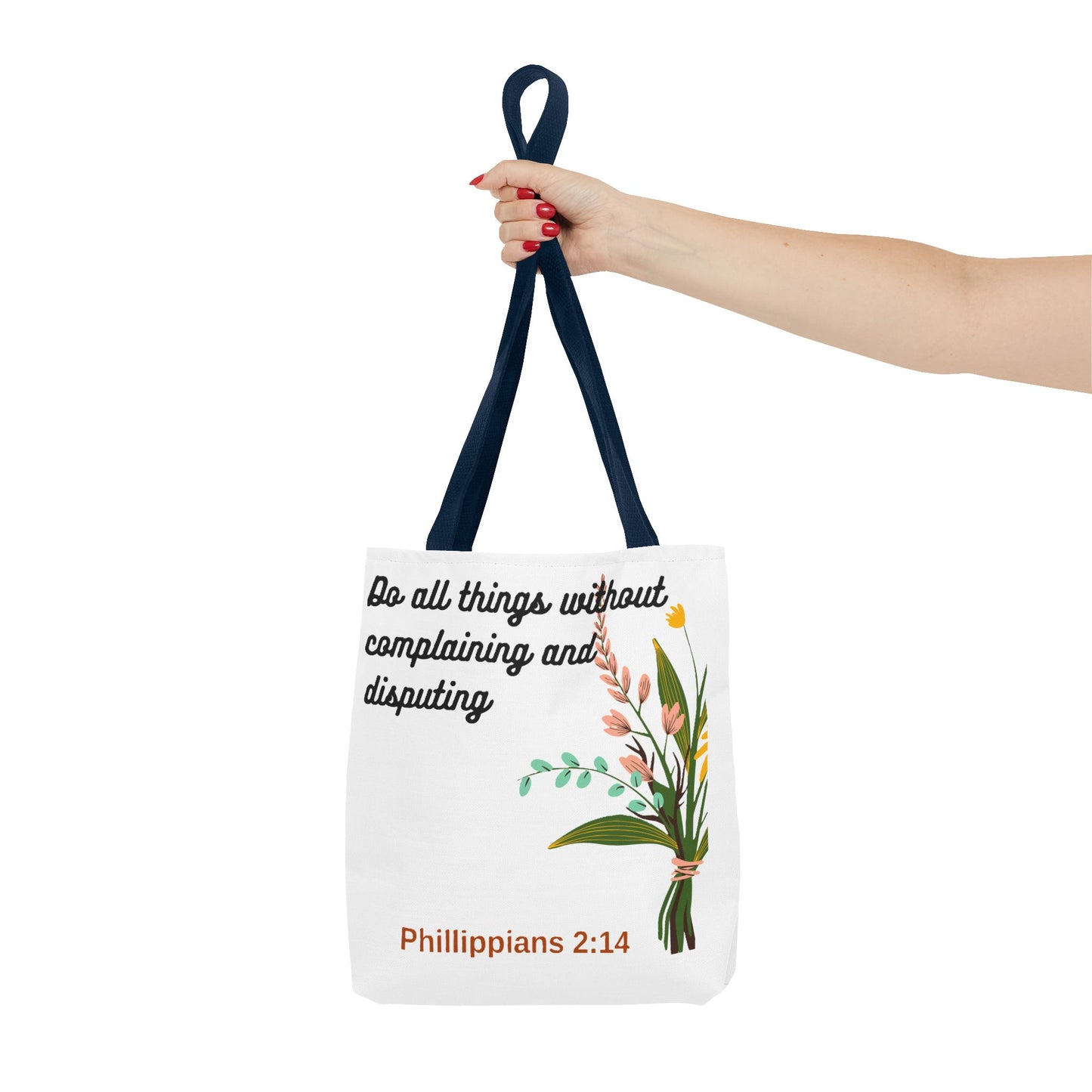 Inspirational Floral Tote Bag, Bible Verse Tote, Philippians 2:14 Bag.