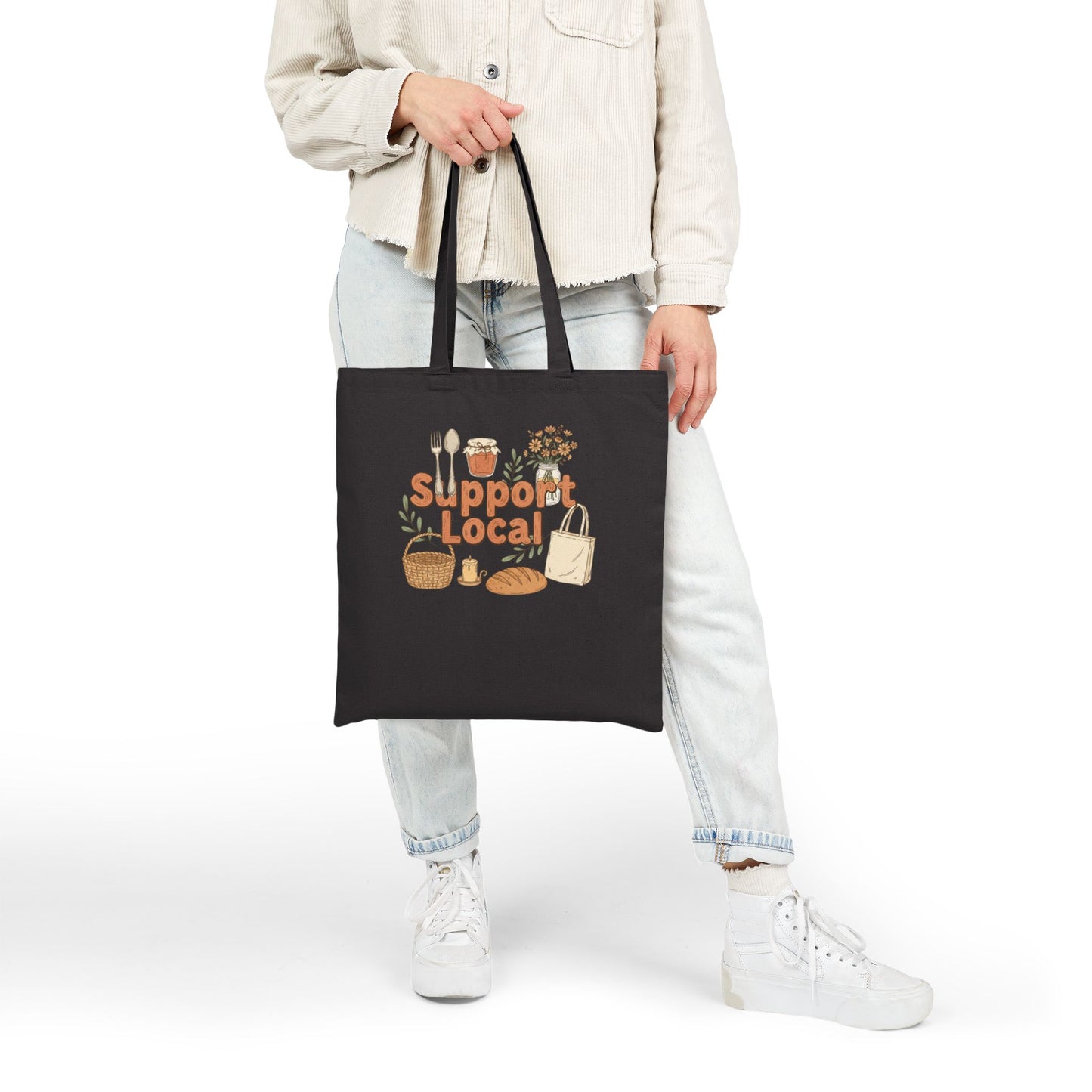 Support Local Cotton Canvas Tote Bag — 'Support Local' Market Shopper Tote