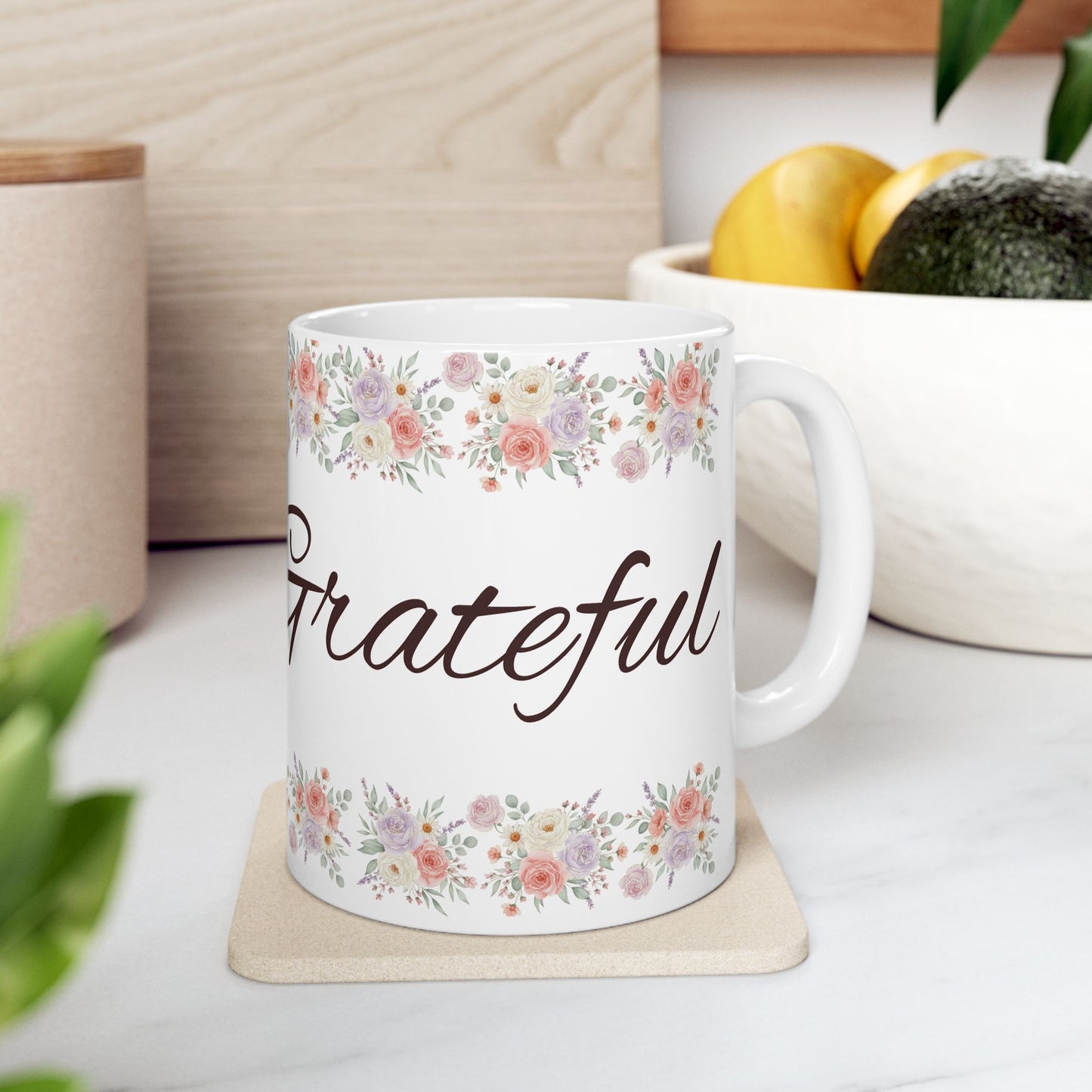 Grateful Floral Ceramic Mug