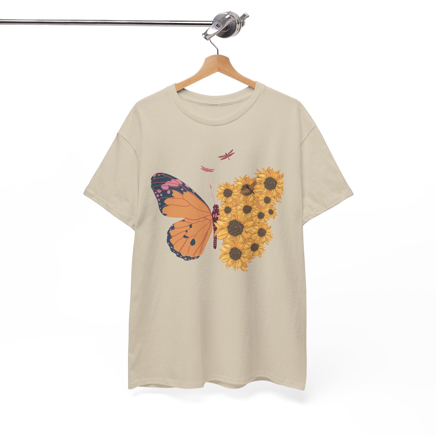 Butterfly and Sunflowers Unisex Heavy Cotton Tee.