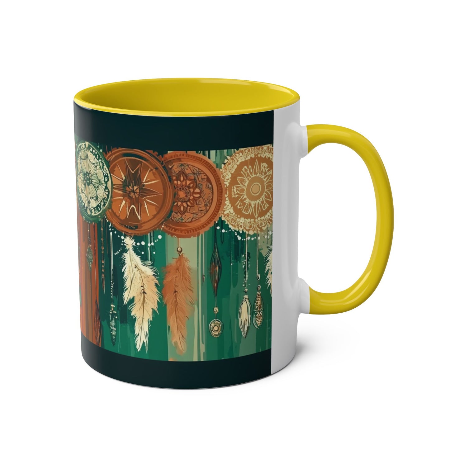 Dreamcatcher Two-Tone Coffee Mug, Boho Mug, Gift for Her, Home Decor, Coffee Lover's Mug, Unique Kitchenware