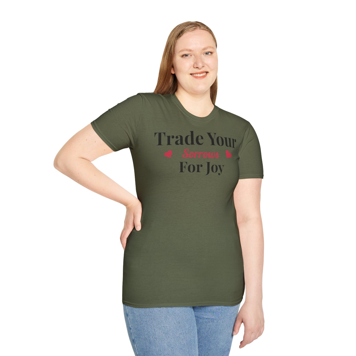 Inspirational Unisex Softstyle T-Shirt - 'Trade Your Sorrows for Joy'