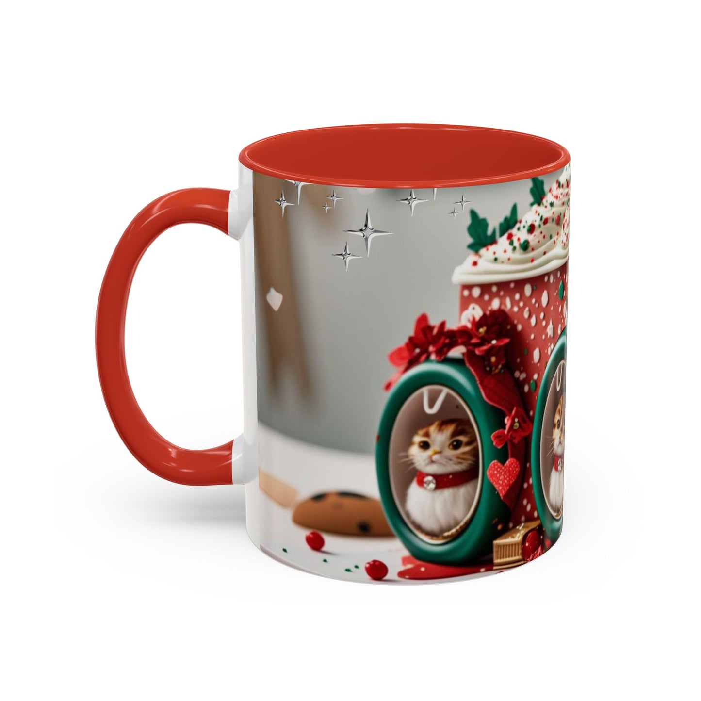 Festive Cat Coffee Mug, Holiday Gift, Christmas Coffee Cup.