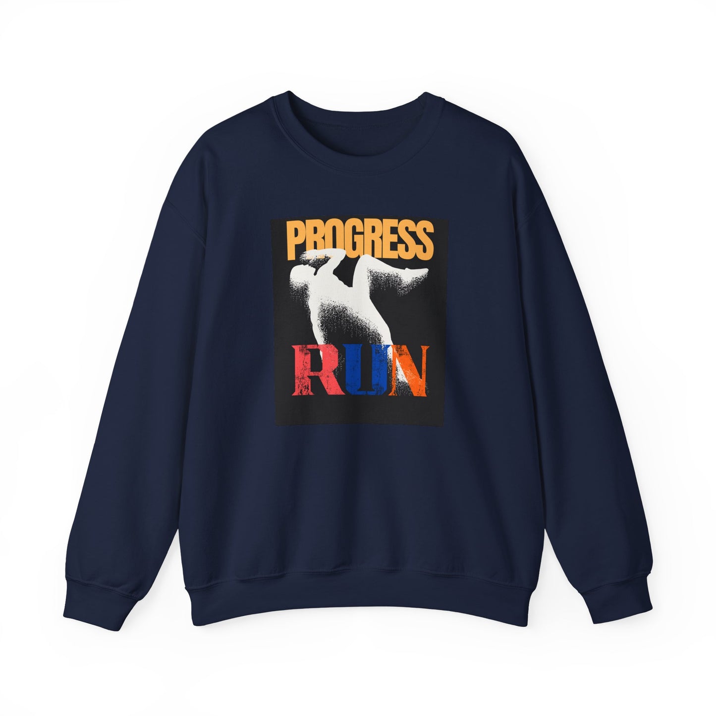 Stylish Progress RUN Crewneck Sweatshirt - Perfect Gift for Athletes, Casual Wear, Unisex Fashion, Running Enthusiasts, Sports Apparel