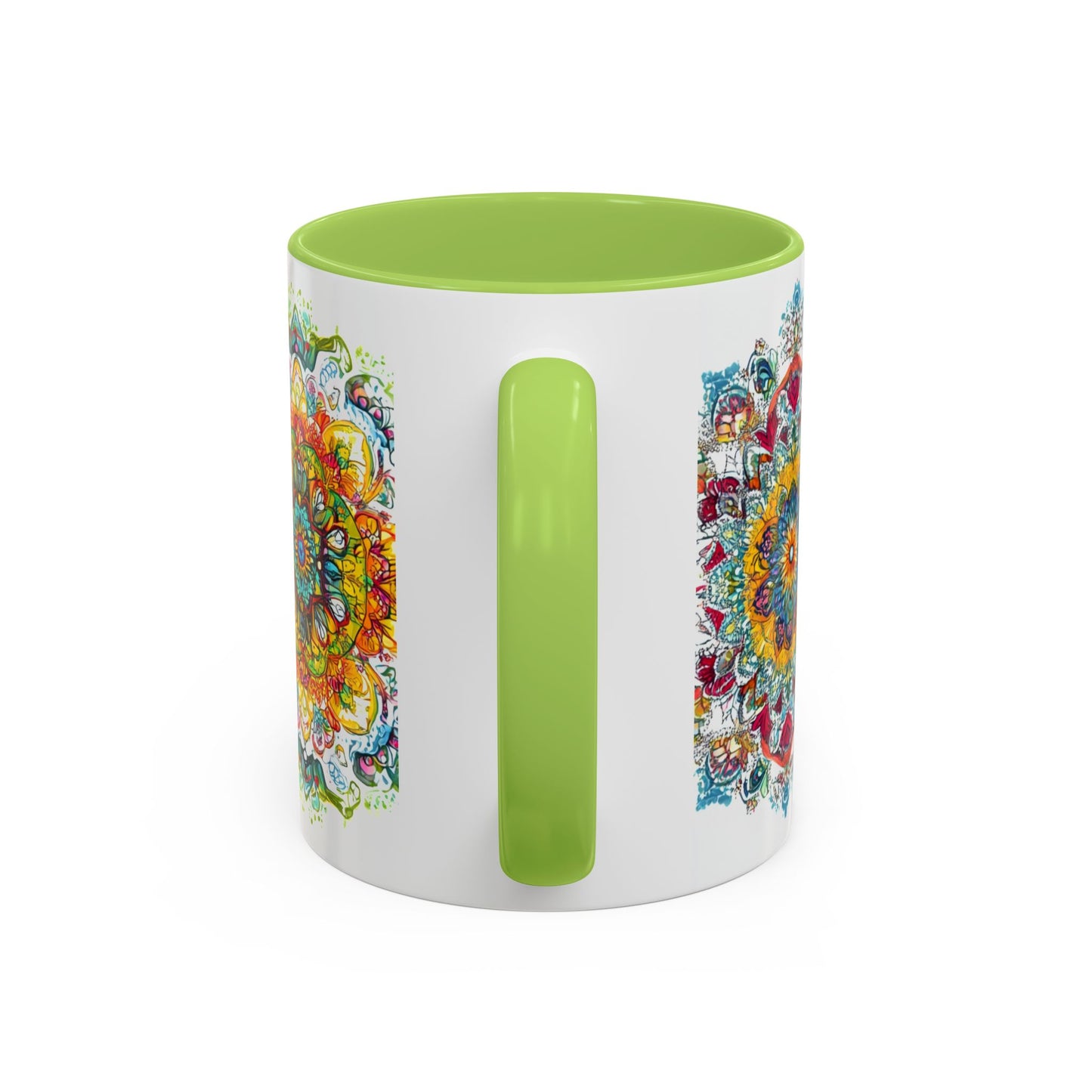 Boho Floral Accent Coffee Mug Colorful Mandala Design.