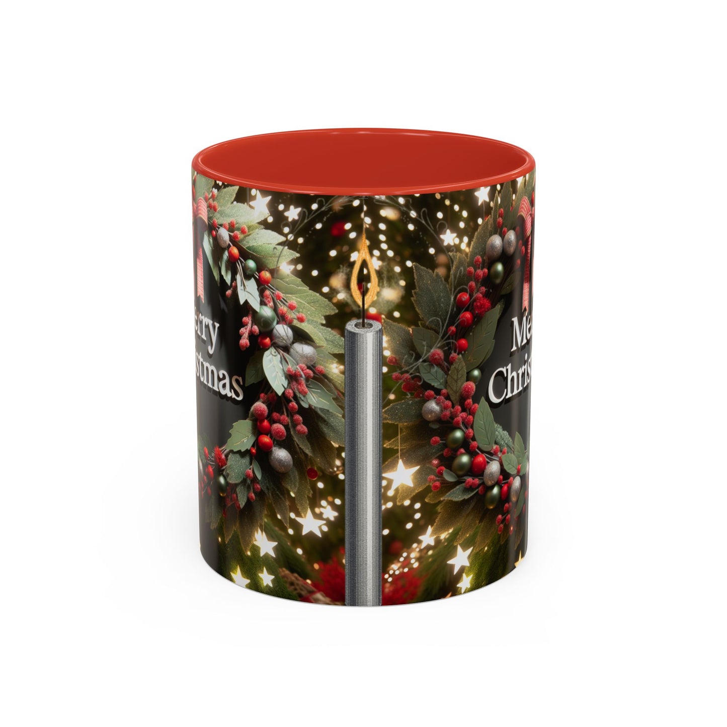 Christmas Coffee Mug with Wreath Design.