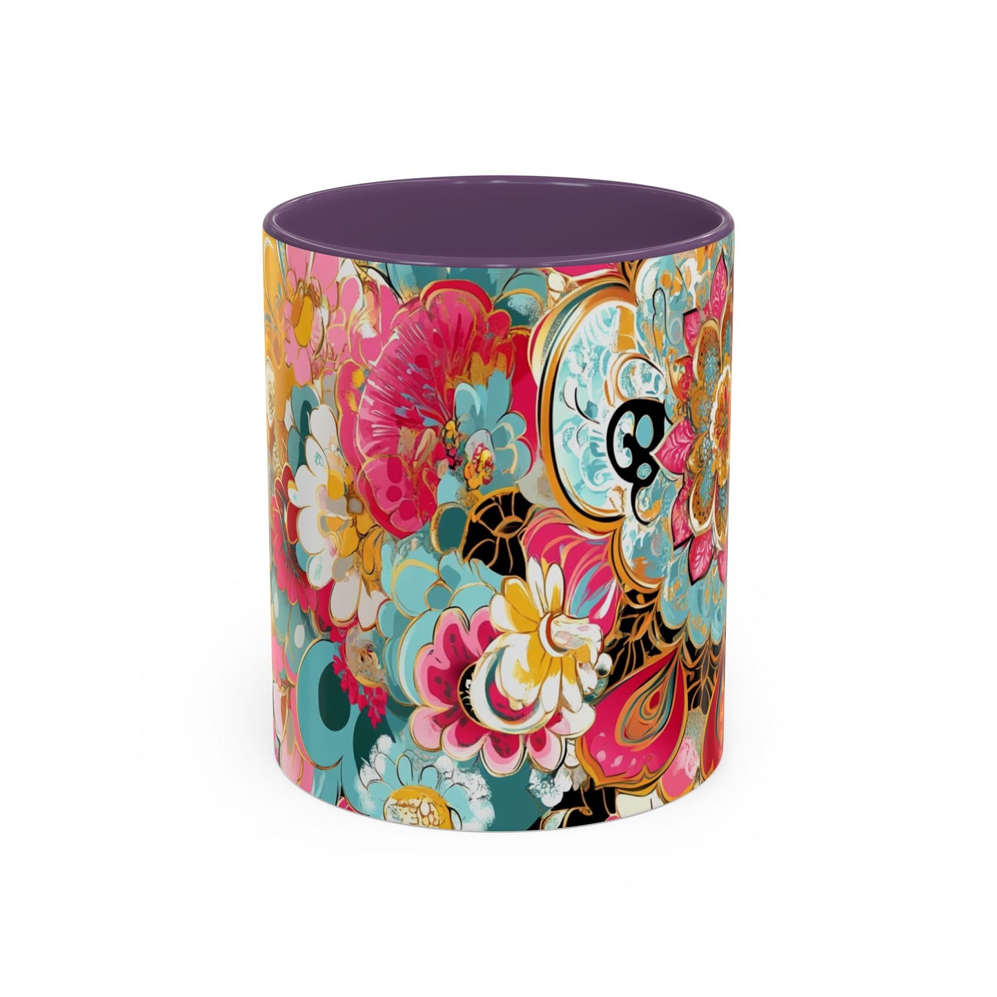 Vibrant Floral Accent Boho Coffee Mug, Floral.