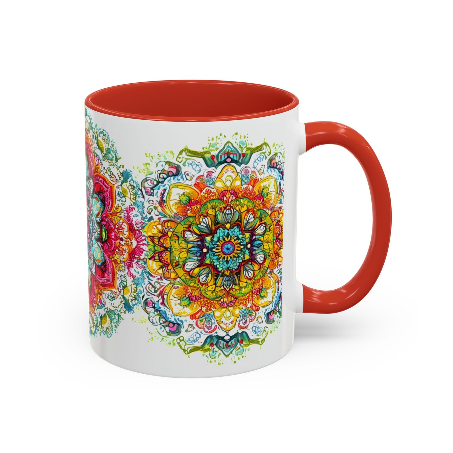 Boho Floral Accent Coffee Mug Colorful Mandala Design.