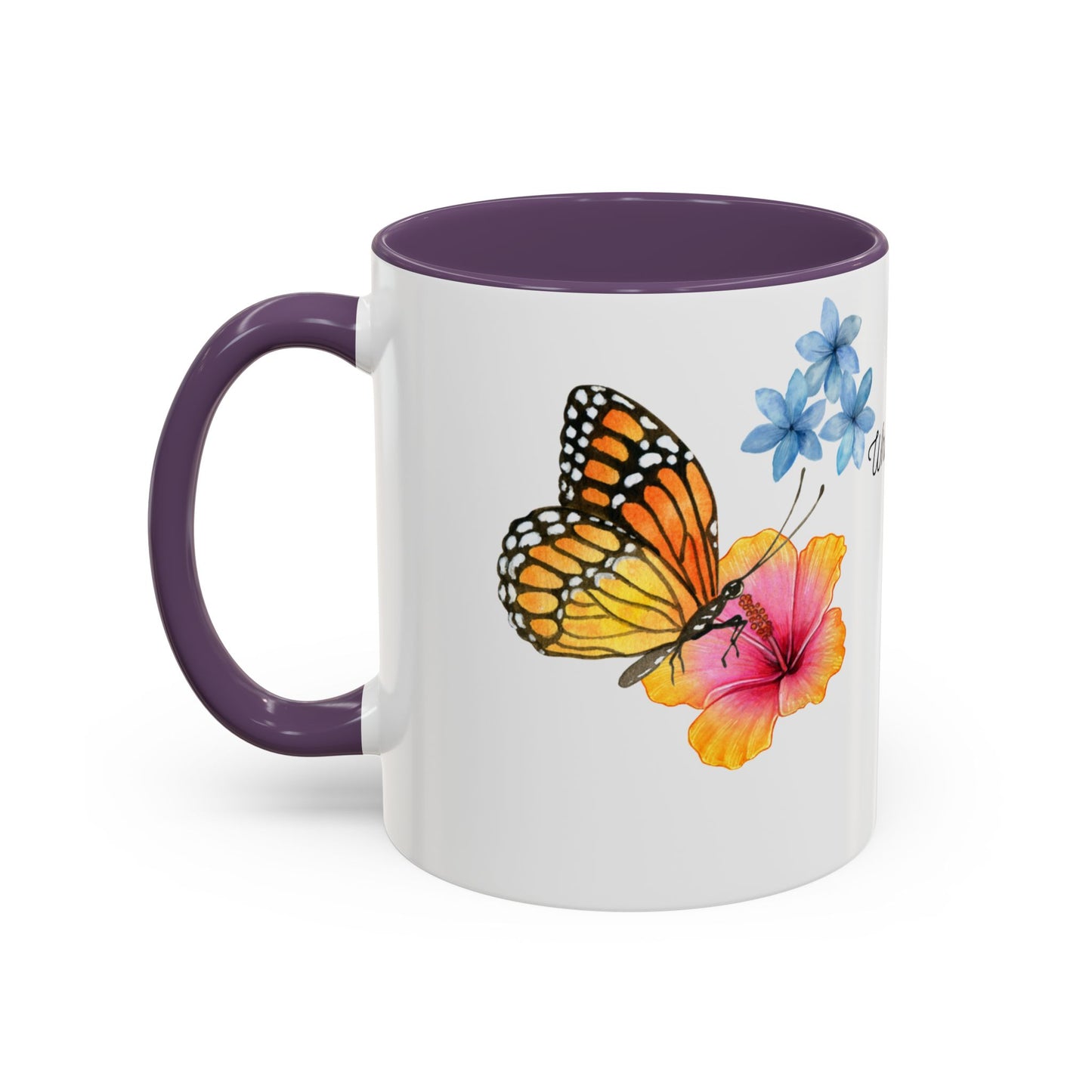 Inspirational Accent Mug - Butterfly Design, with Motivational words.