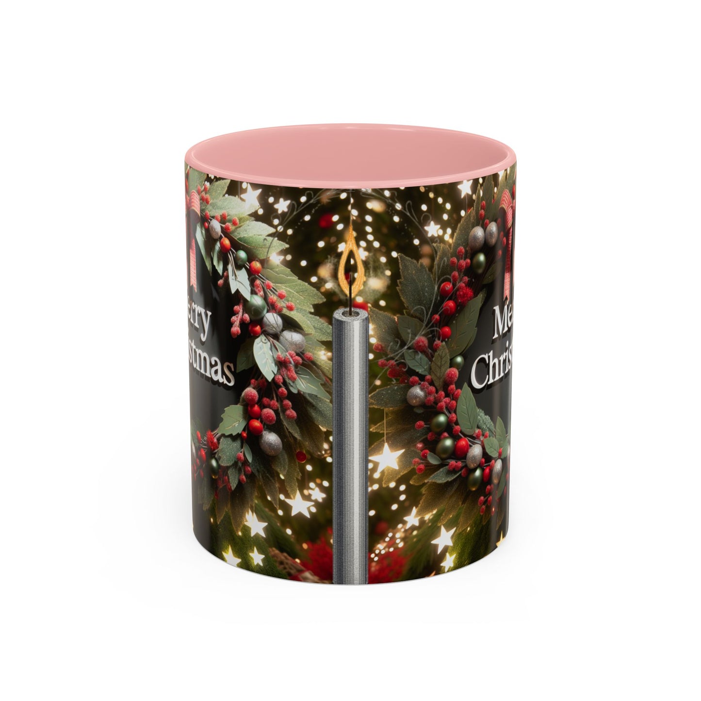 Christmas Coffee Mug with Wreath Design.