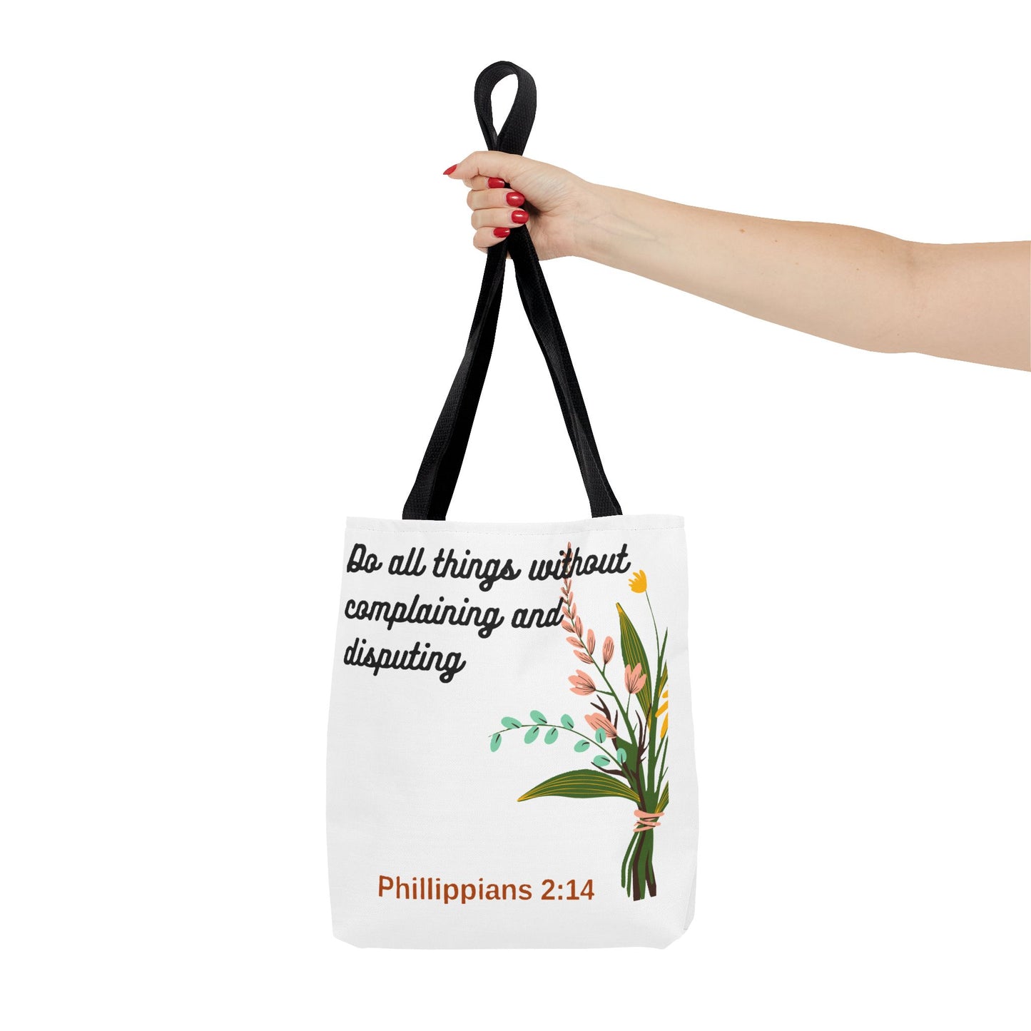 Inspirational Floral Tote Bag, Bible Verse Tote, Philippians 2:14 Bag.