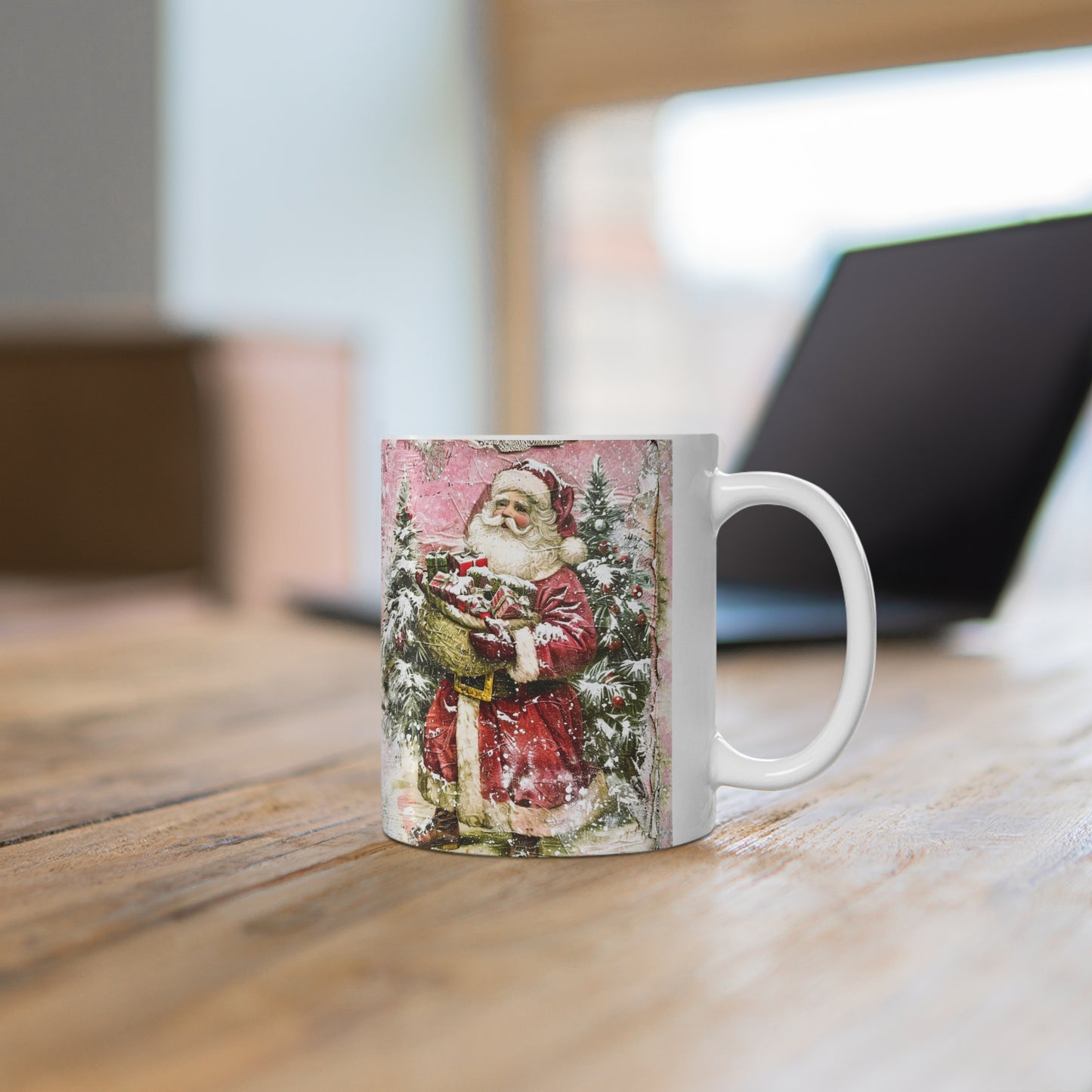 Vintage Santa Ceramic Coffee Cups - Holiday Cheer Mugs (11oz & 15oz)