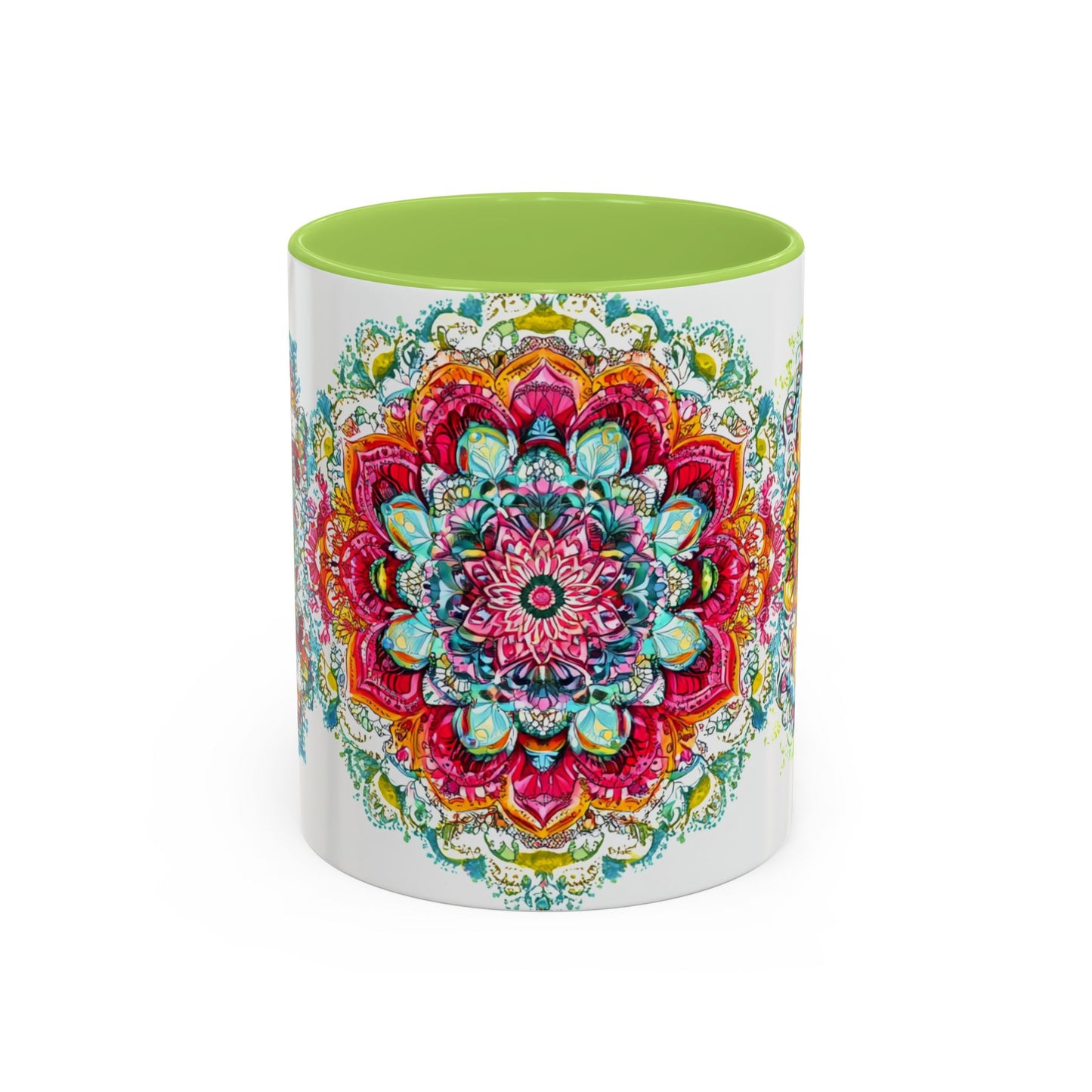 Boho Floral Accent Coffee Mug Colorful Mandala Design.