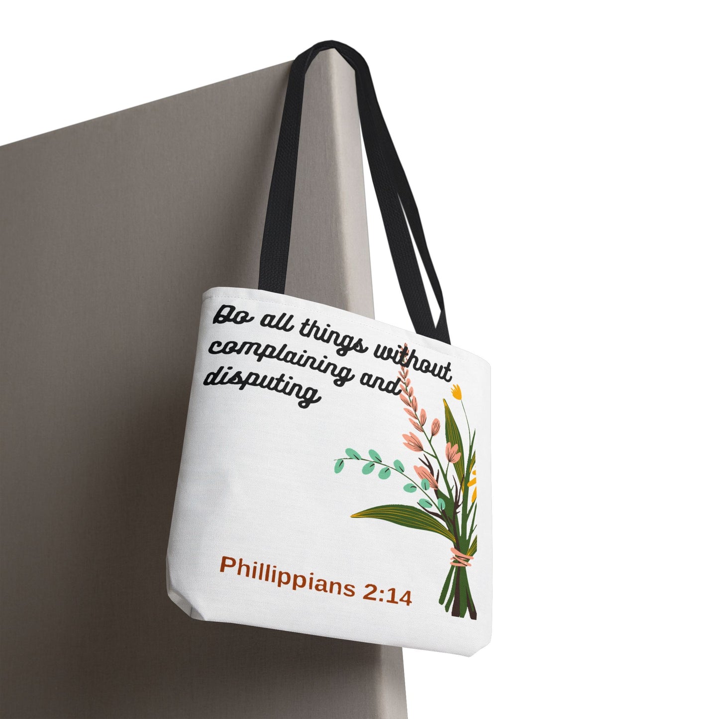 Inspirational Floral Tote Bag, Bible Verse Tote, Philippians 2:14 Bag.