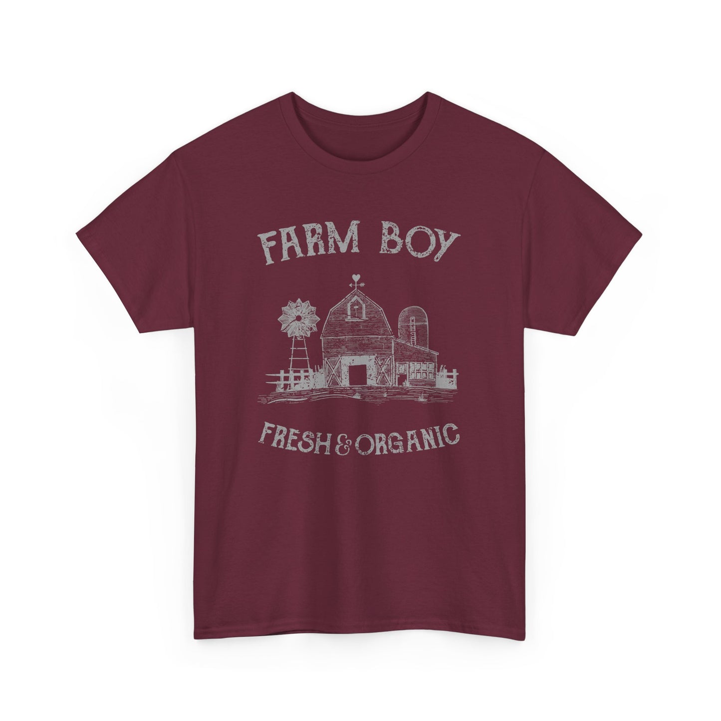 Farm Boy Organic Heavy Cotton Tee - Bright Yellow and burgundy  Unisex Shirt