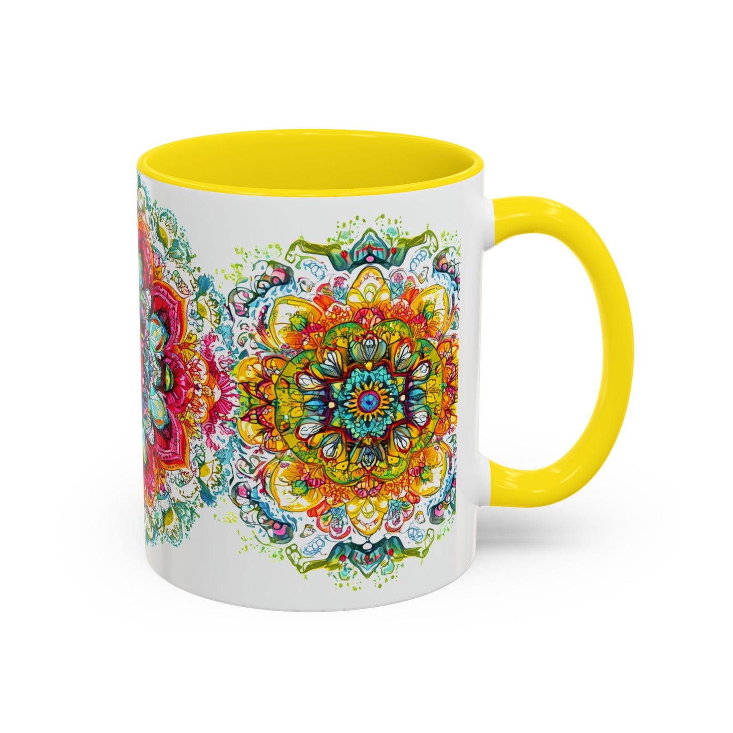 Boho Floral Accent Coffee Mug Colorful Mandala Design.